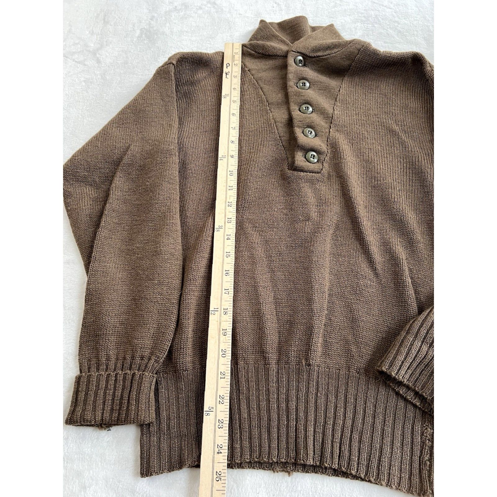 Olive VINTAGE Jack Young Mens Medium 100% Wool Brown Olive Drab Shawl Button Sweater Slim Fit Size US M / EU 48-50 / 2 - 4 Thumbnail