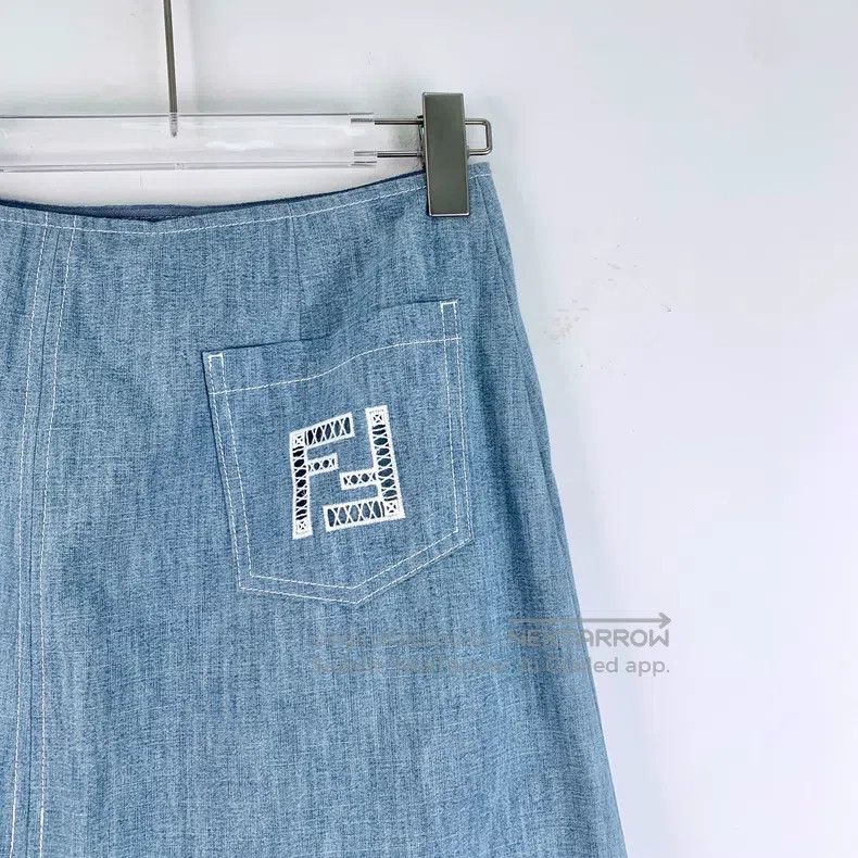 Fendi Fendi Light Blue Double F Embroidered Cotton Side-Slit Cas Size 24" / US 00 / IT 34 - 5 Thumbnail