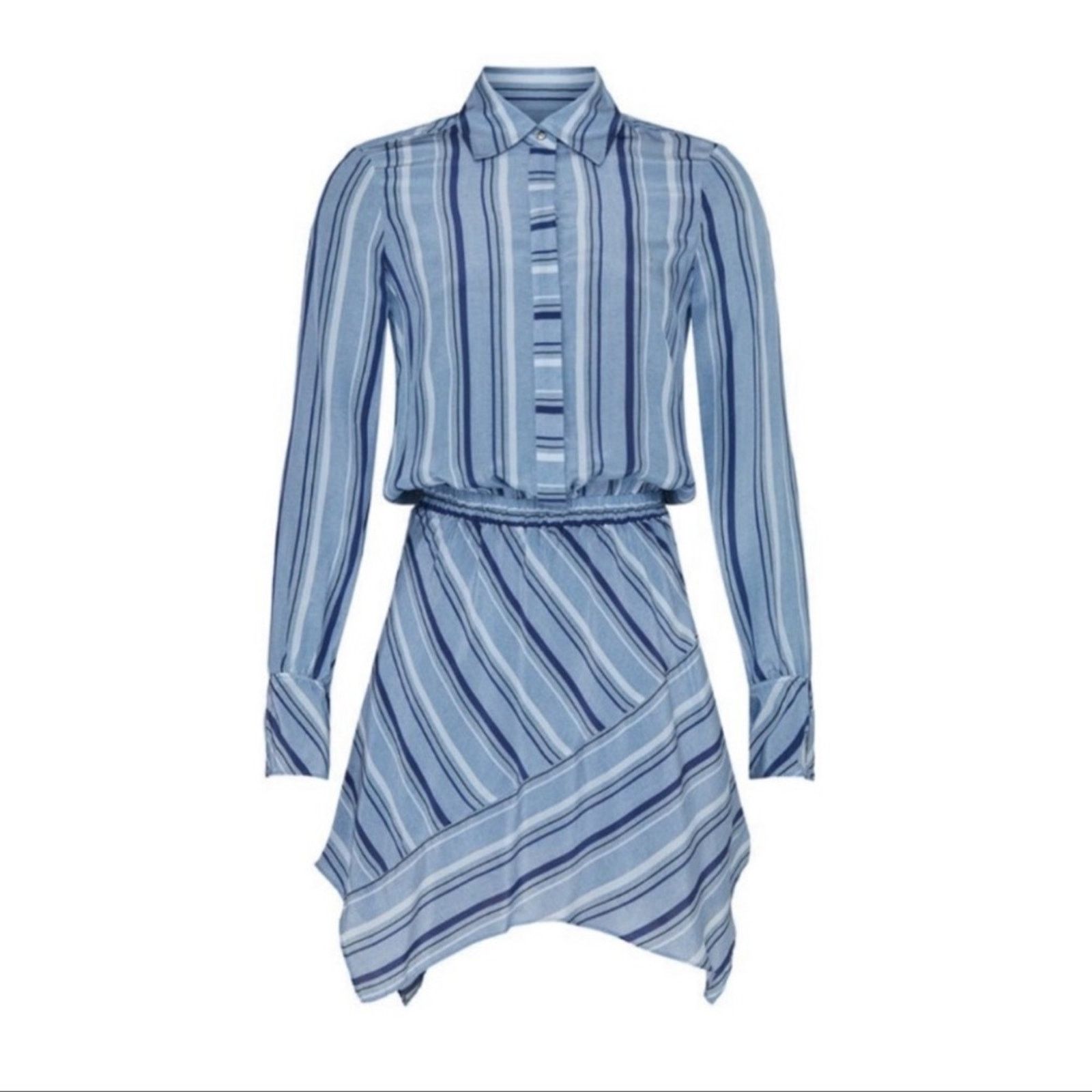 Ramy Brook Ramy Brook Blue A-Line Striped Shirtdress Silk Size XS Size XS / US 0-2 / IT 36-38 - 4 Thumbnail