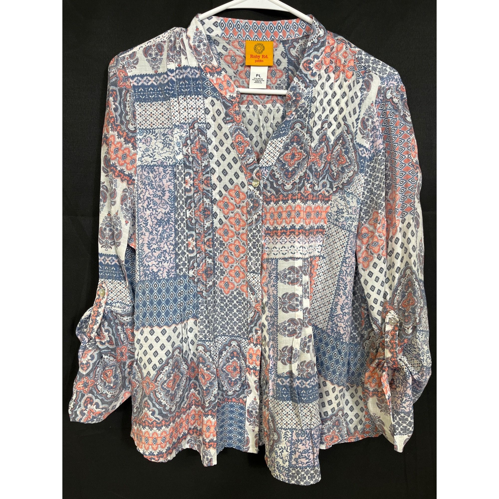 Designer Ruby RD SKU 7730 Womens Boho Chic Patchwork Print Top Blouse Size L / US 10 / IT 46 - 1 Thumbnail