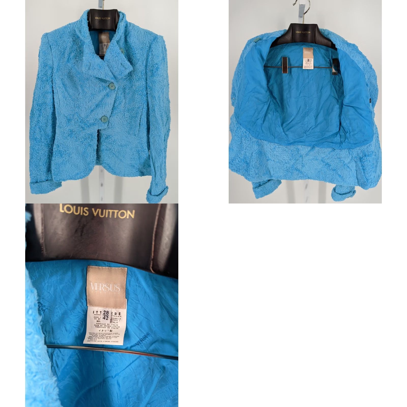 Versace VINTAGE Versus Versace Jacket Women Fur Sky Blue 42 Italy Short Bold Rockstar 90s Size M / US 6-8 / IT 42-44 - 8 Thumbnail
