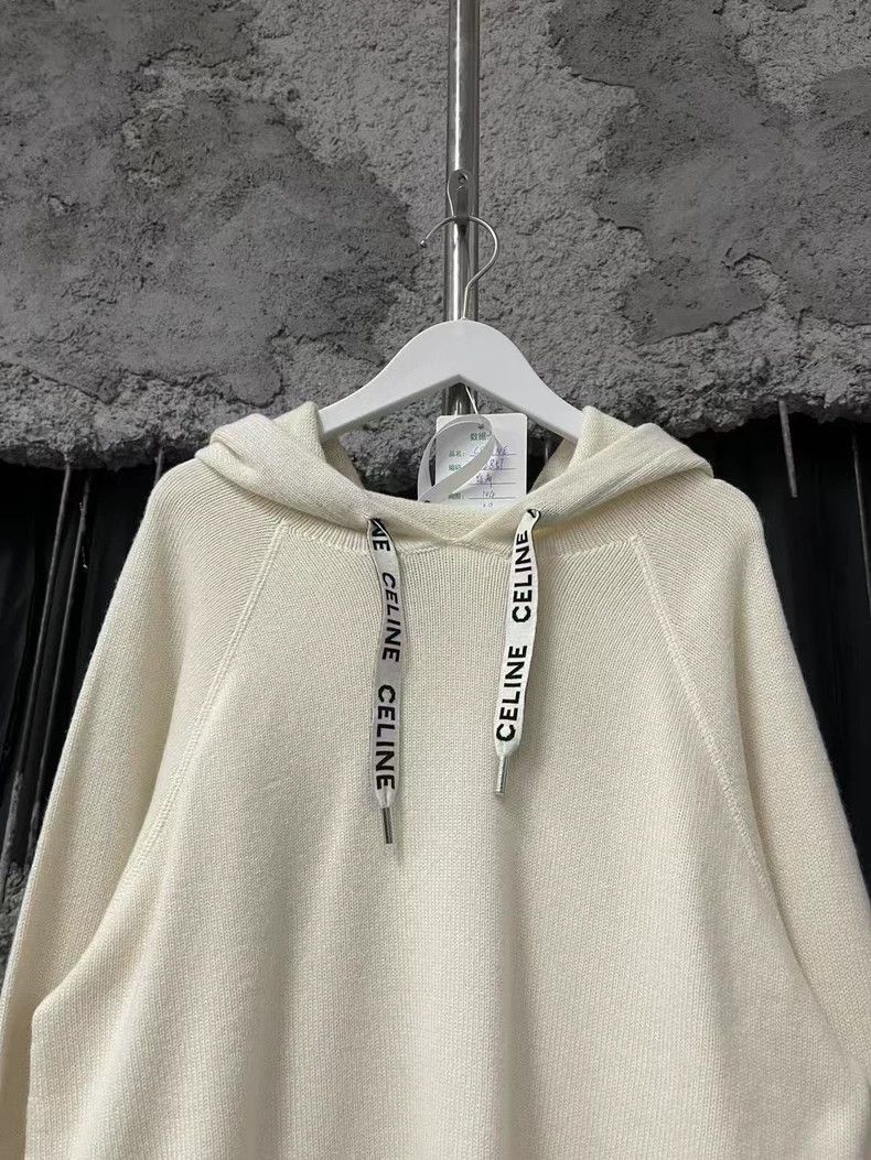 Celine Celine Logo Cream Wool Hooded Sweatshirt Size US M / EU 48-50 / 2 - 3 Thumbnail