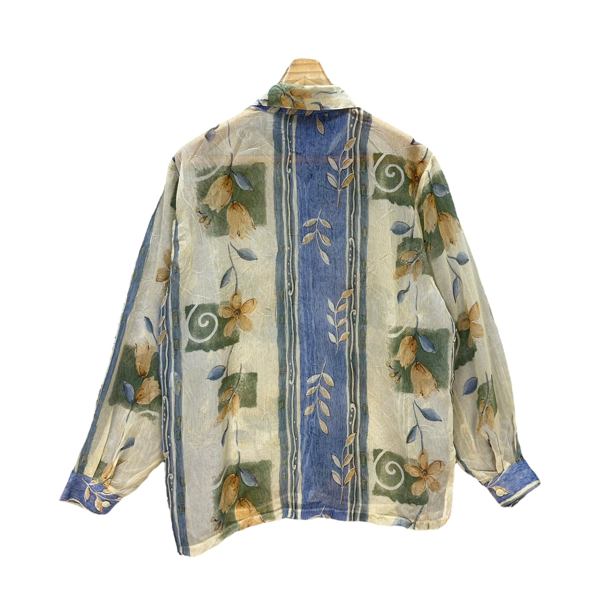 Vintage Flower Graphic Printed Poly Thin Button Shirt #9184-67 Size L / US 10 / IT 46 - 7 Thumbnail