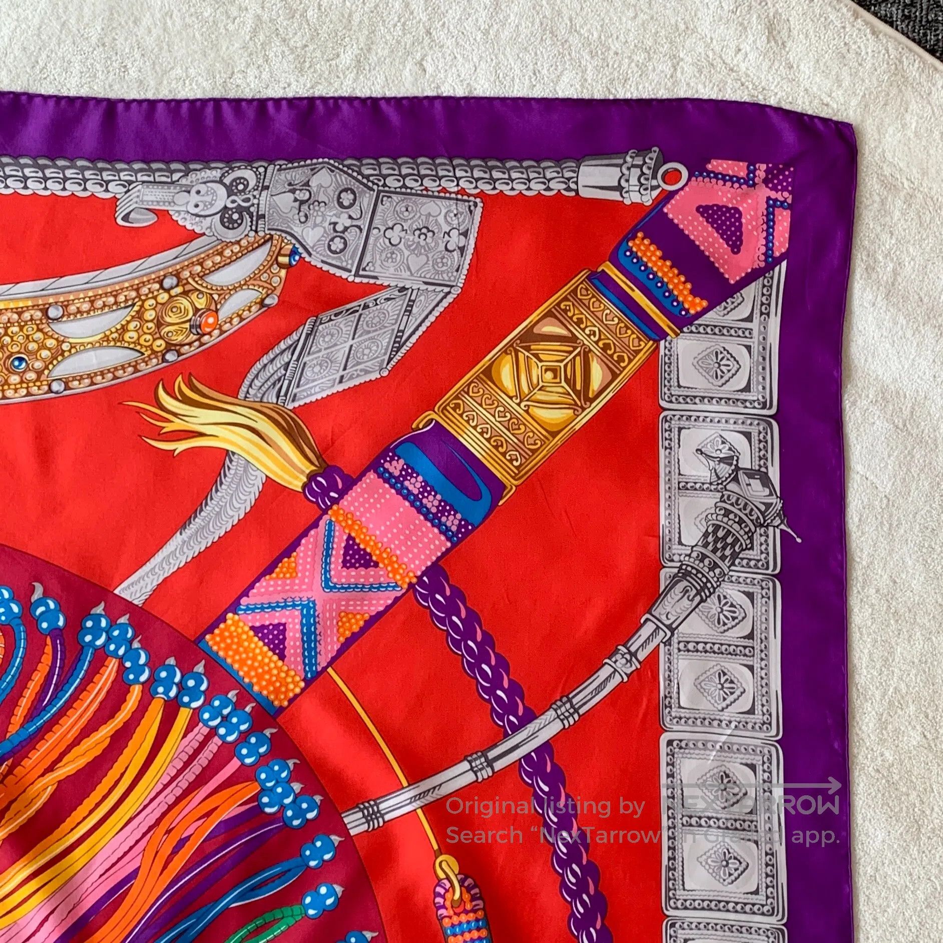 Hermes Hermes Red Bead Printed Silk Scarf| Size ONE SIZE - 4 Thumbnail