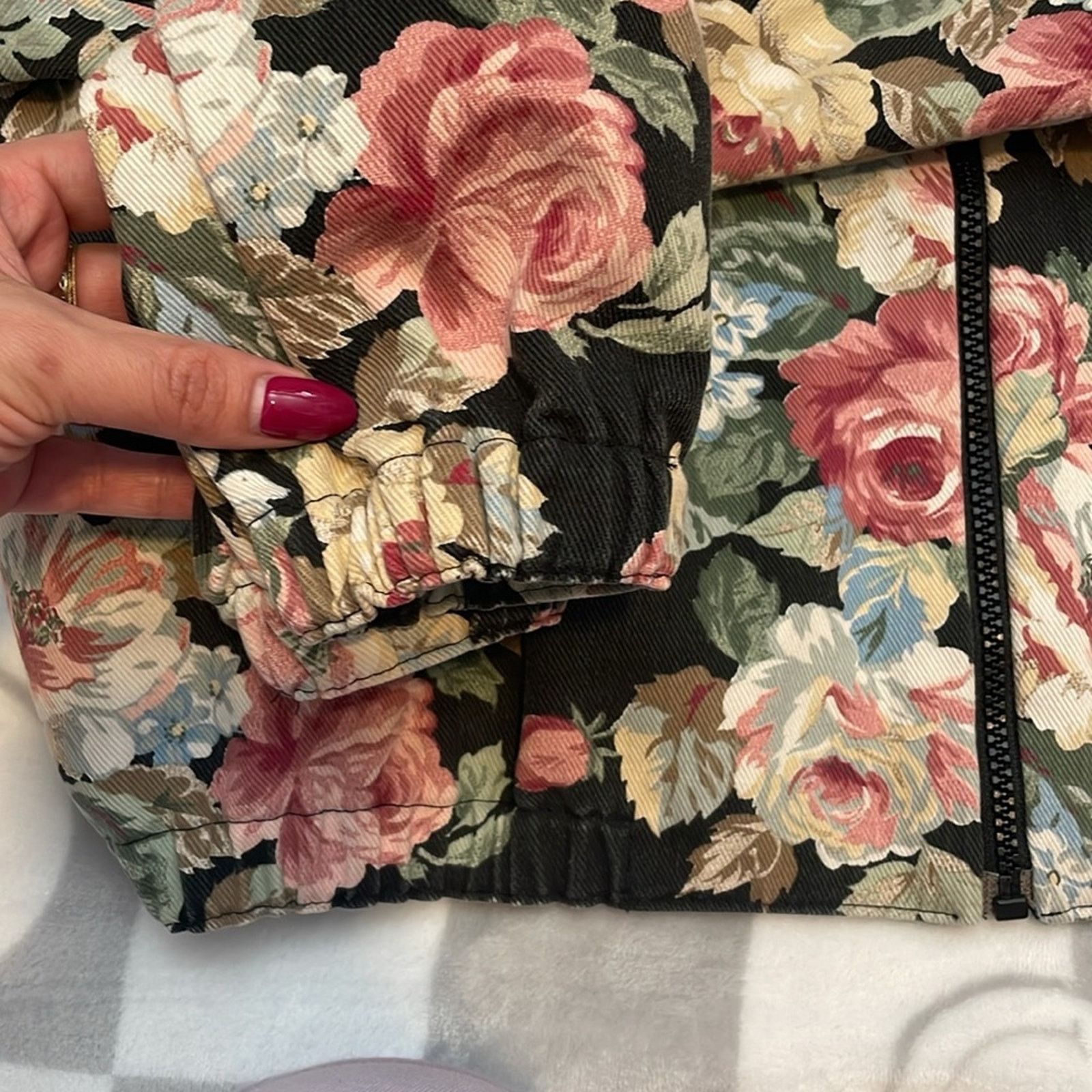 Custommade VTG TAPESTRY floral, denim collared, zip up bomber jacket m Size M / US 6-8 / IT 42-44 - 7 Thumbnail