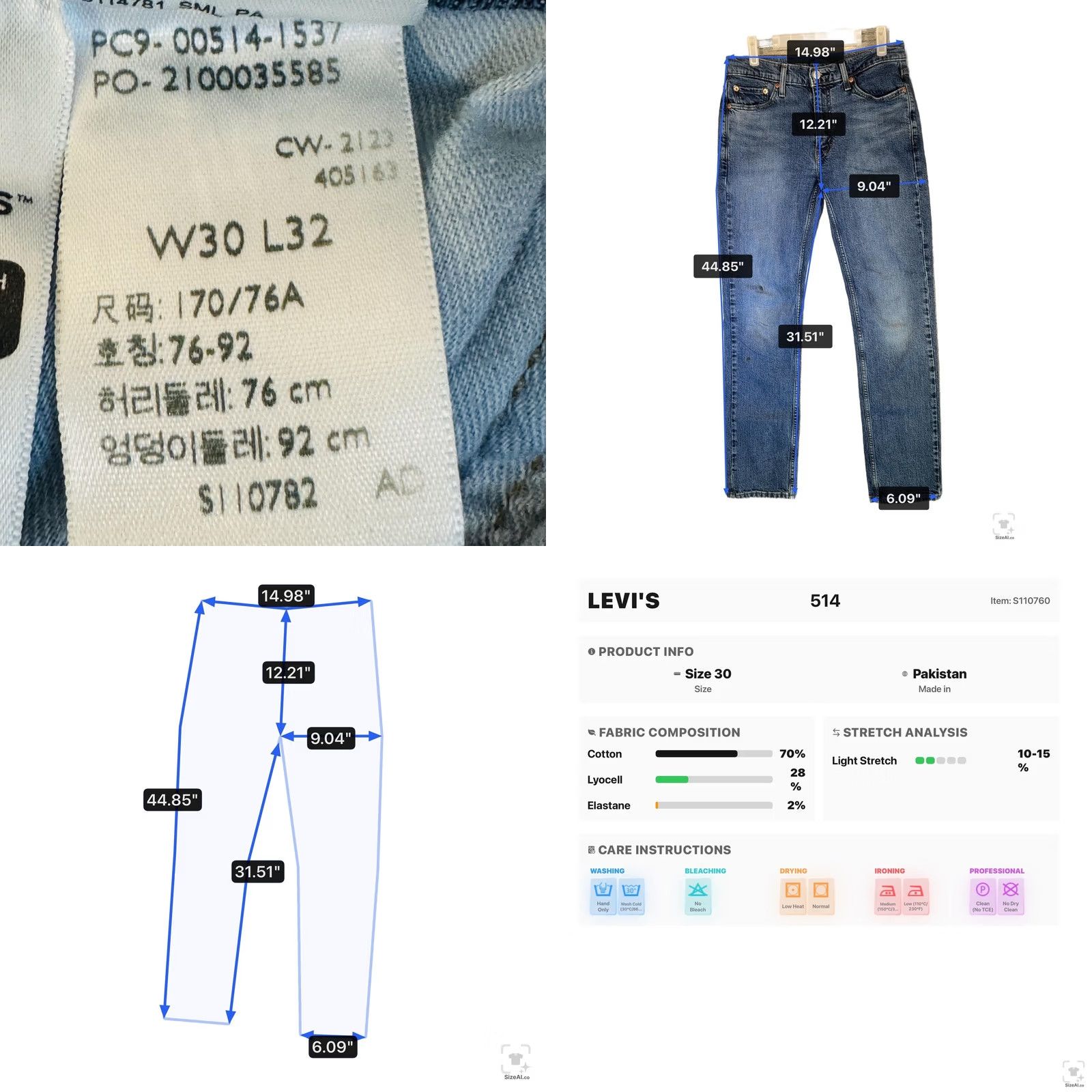 Levi's Levi's 514 Jeans Mens 30x32 Blue Medium Wash Straight Stretch Denim Zip Fly Size US 30 / EU 46 - 9 Thumbnail