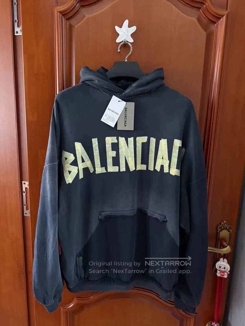 Balenciaga Balenciaga Black Distressed Tape Hoodie. Size US XXL / EU 58 / 5 - 1 Thumbnail
