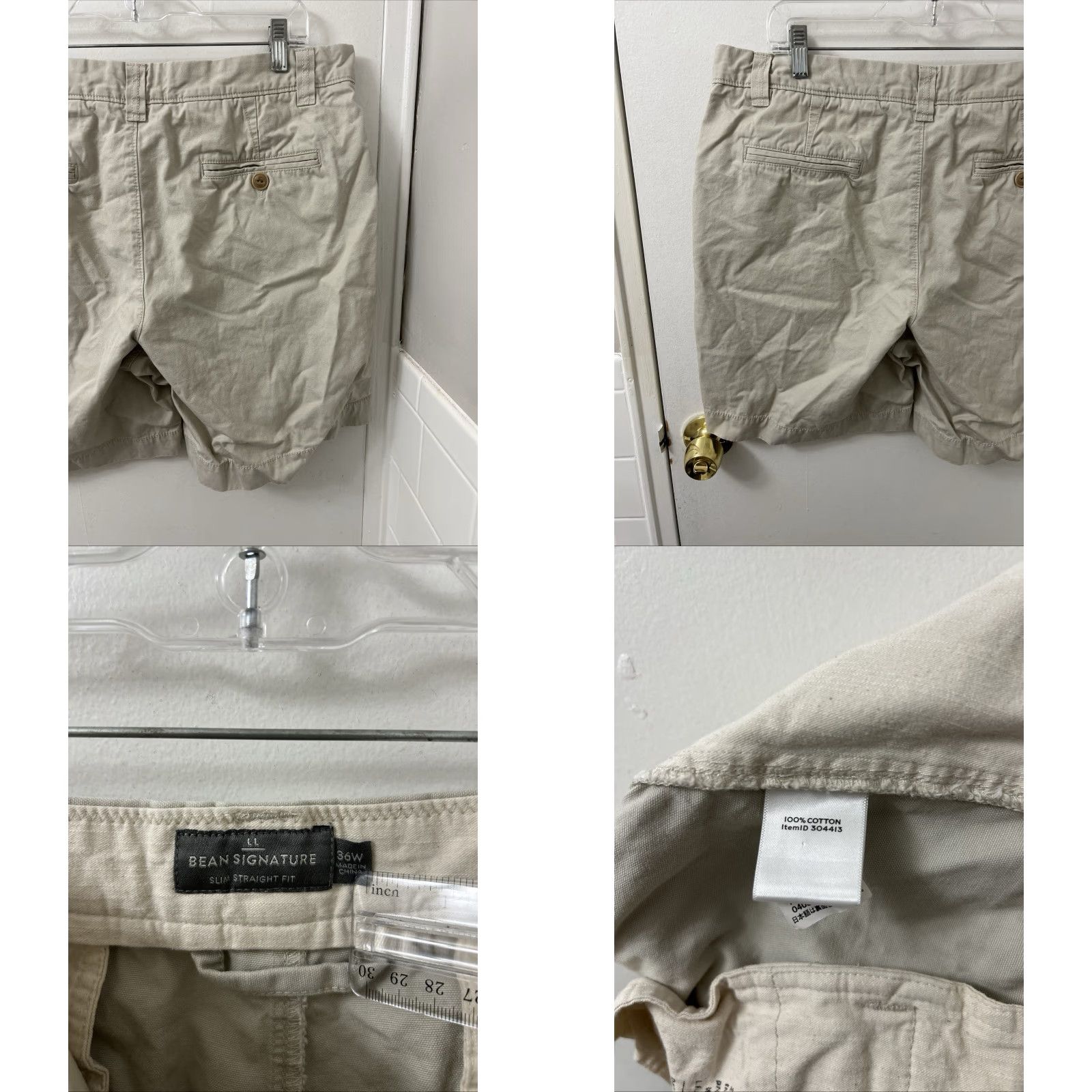 Vintage L.L. Bean Signature Slim Straight Fit Shorts Mens 36 Beige Chino 8 in Inseam Cotton Canvas Zip Front Pockets Summer 304413 Size US 36 / EU 52 - 8 Thumbnail
