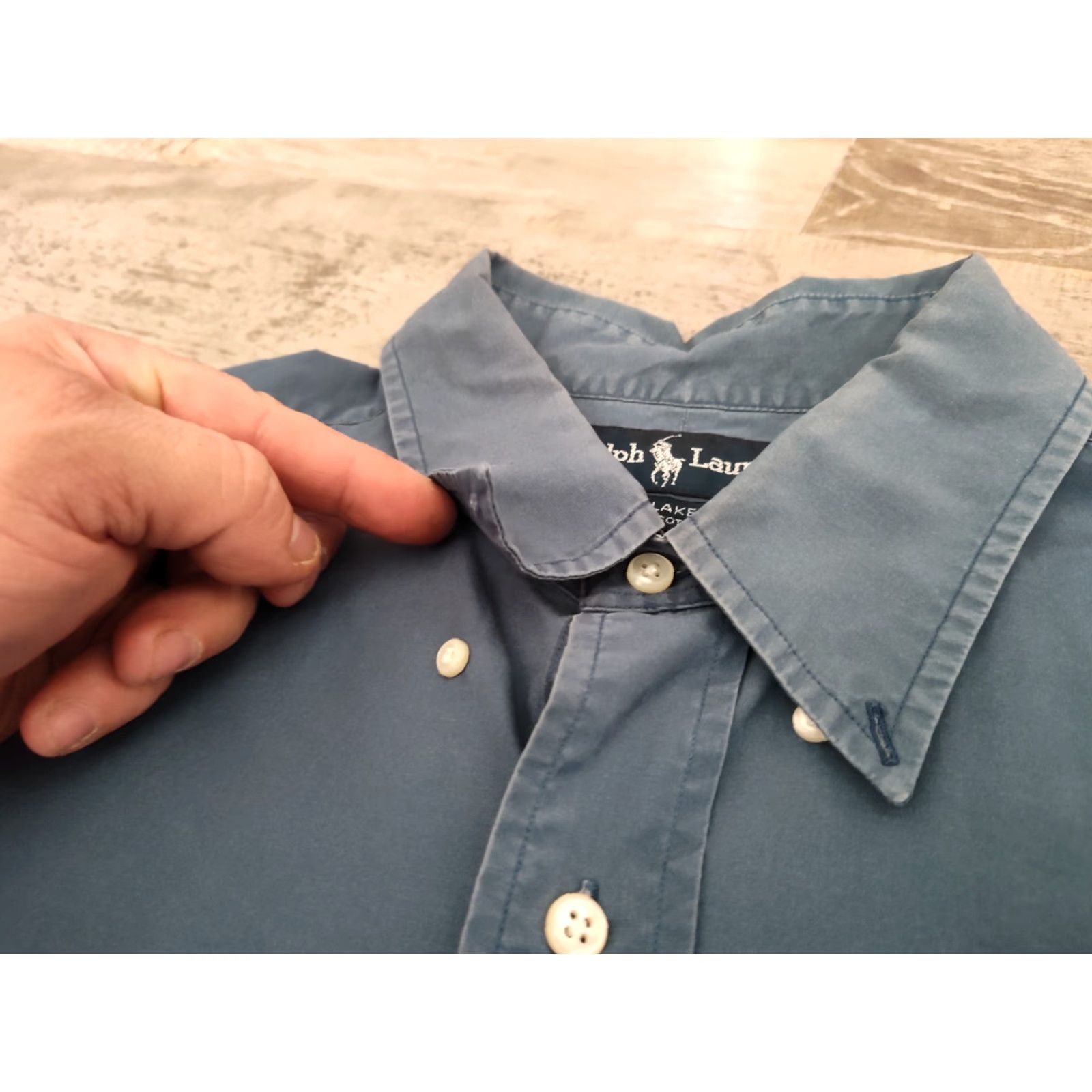 Ralph Lauren Polo Ralph Lauren Mens Button Down Shirt Blue Solid Long Sleeve Cotton XL Red Lower Pony Size US XL / EU 56 / 4 - 7 Thumbnail