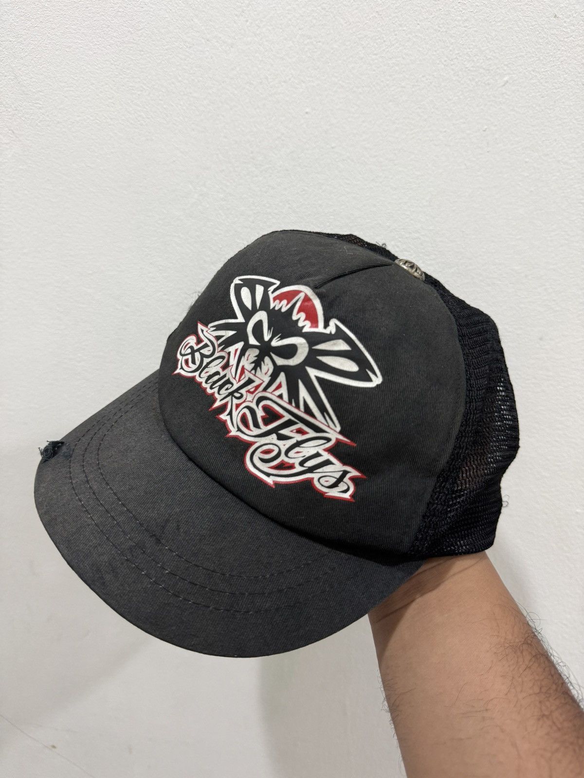 Vintage 90’s Black Flys X Gauff Like Chrome Hearts Distress Hat Size ONE SIZE - 3 Thumbnail