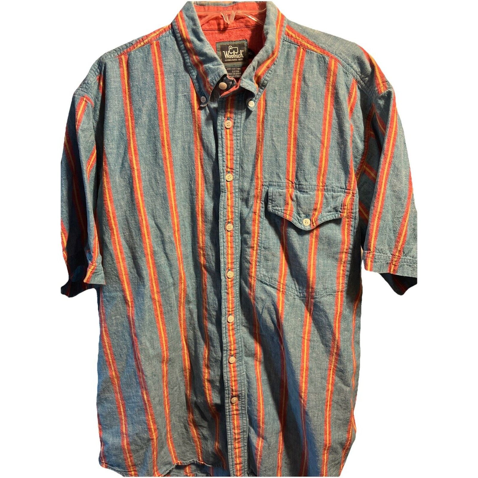 Woolrich Woolen Mills Woolrich VTG Shirt Mens XL blue Red striped button outdoors Size US XL / EU 56 / 4 - 1 Thumbnail
