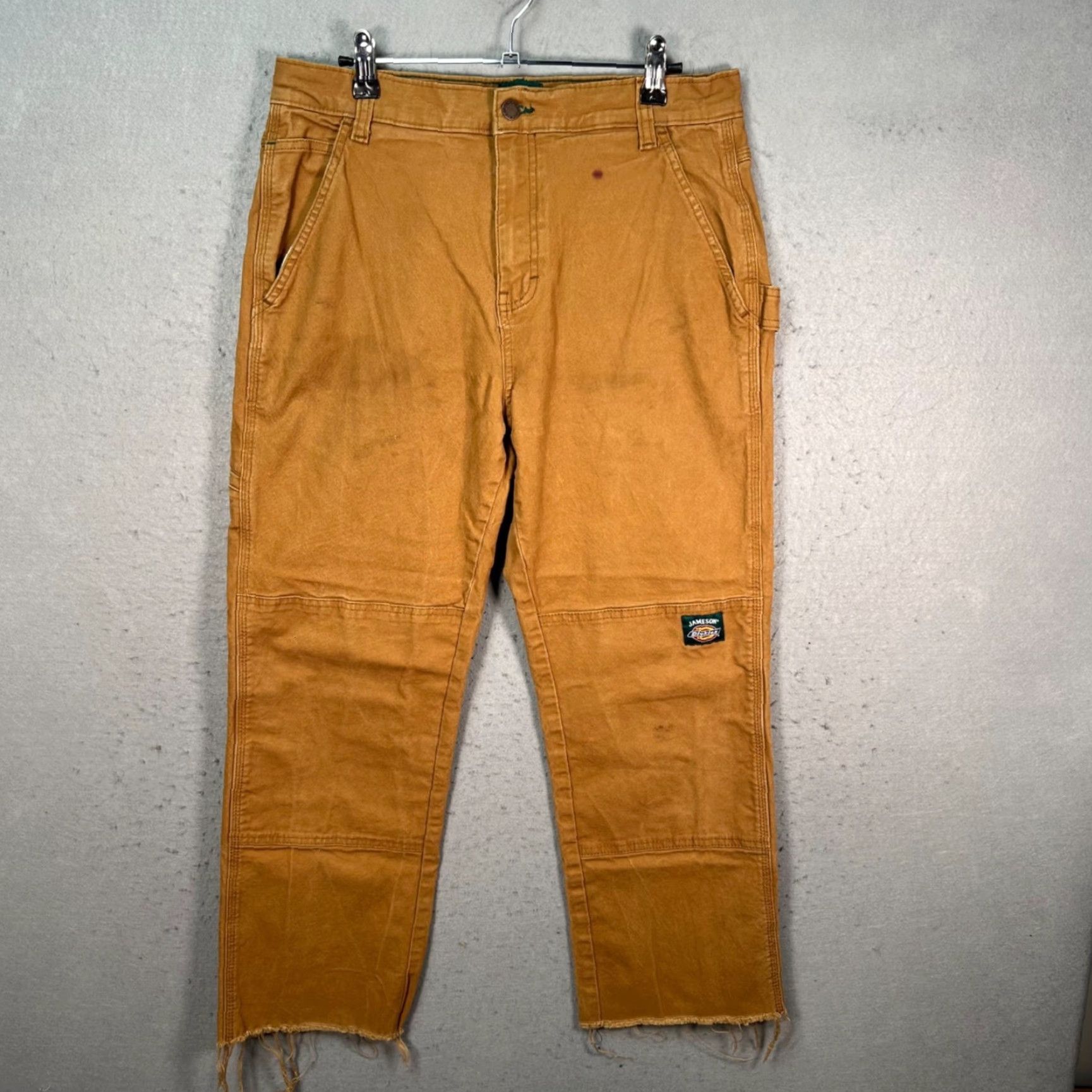 Dickies Dickies x Jameson Mens Pants Carpenter 33 x 25 Tan Brown Distressed Hem Workwear Canvas Cotton Straight Inseam 25in Mens Size US 33 - 2 Thumbnail