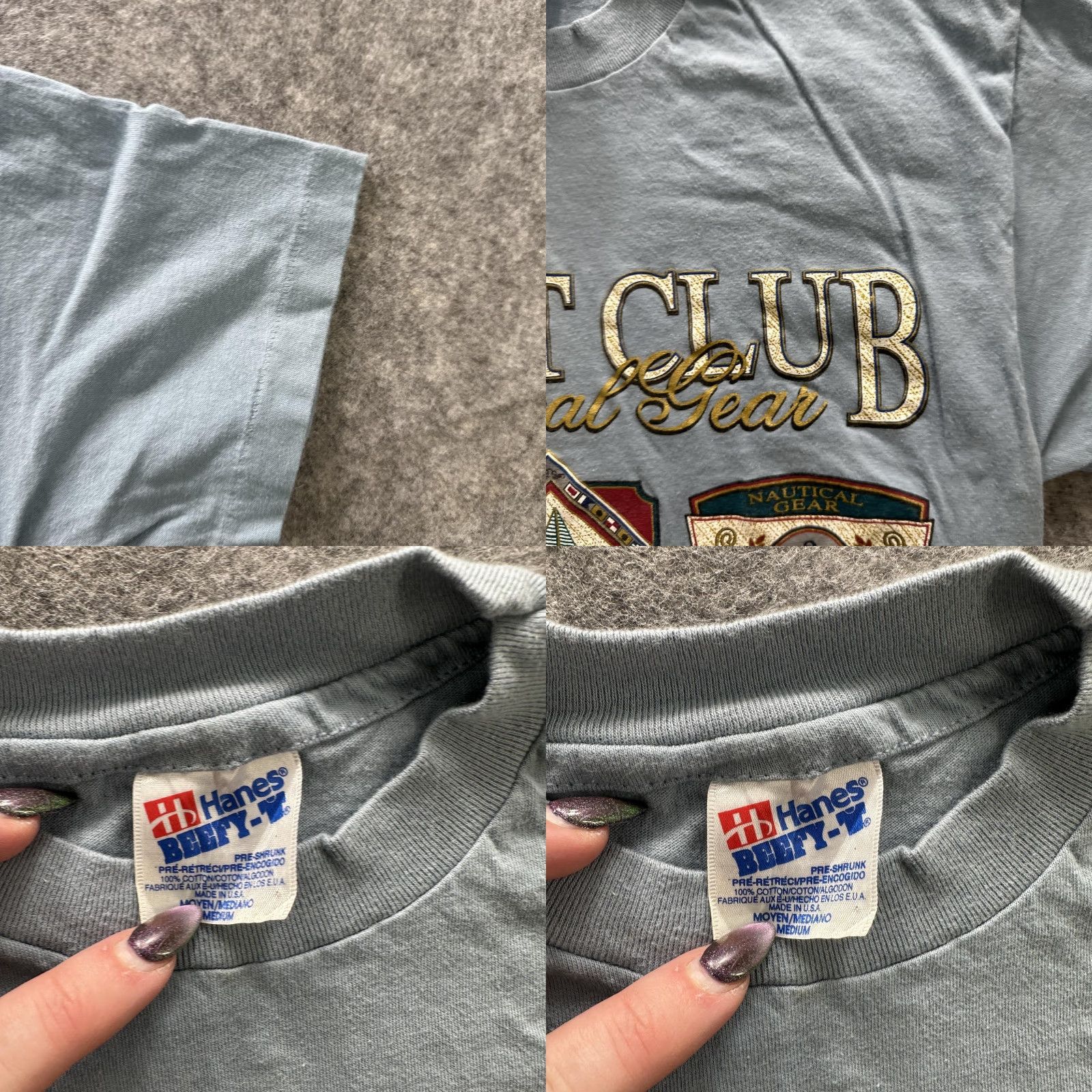 Hanes VINTAGE Hanes Beefy-T Yacht Club Nautical Gear Graphic Shirt Mens Medium Blue 90s Crew Neck Short Sleeve Size US M / EU 48-50 / 2 - 8 Thumbnail