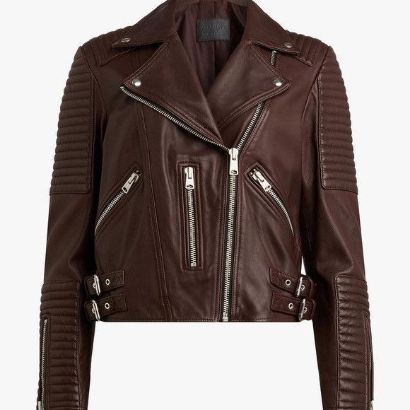 Allsaints AllSaints Estella Leather Biker Jacket Brown/Chocolate Lamb Size M / US 6-8 / IT 42-44 - 2 Thumbnail