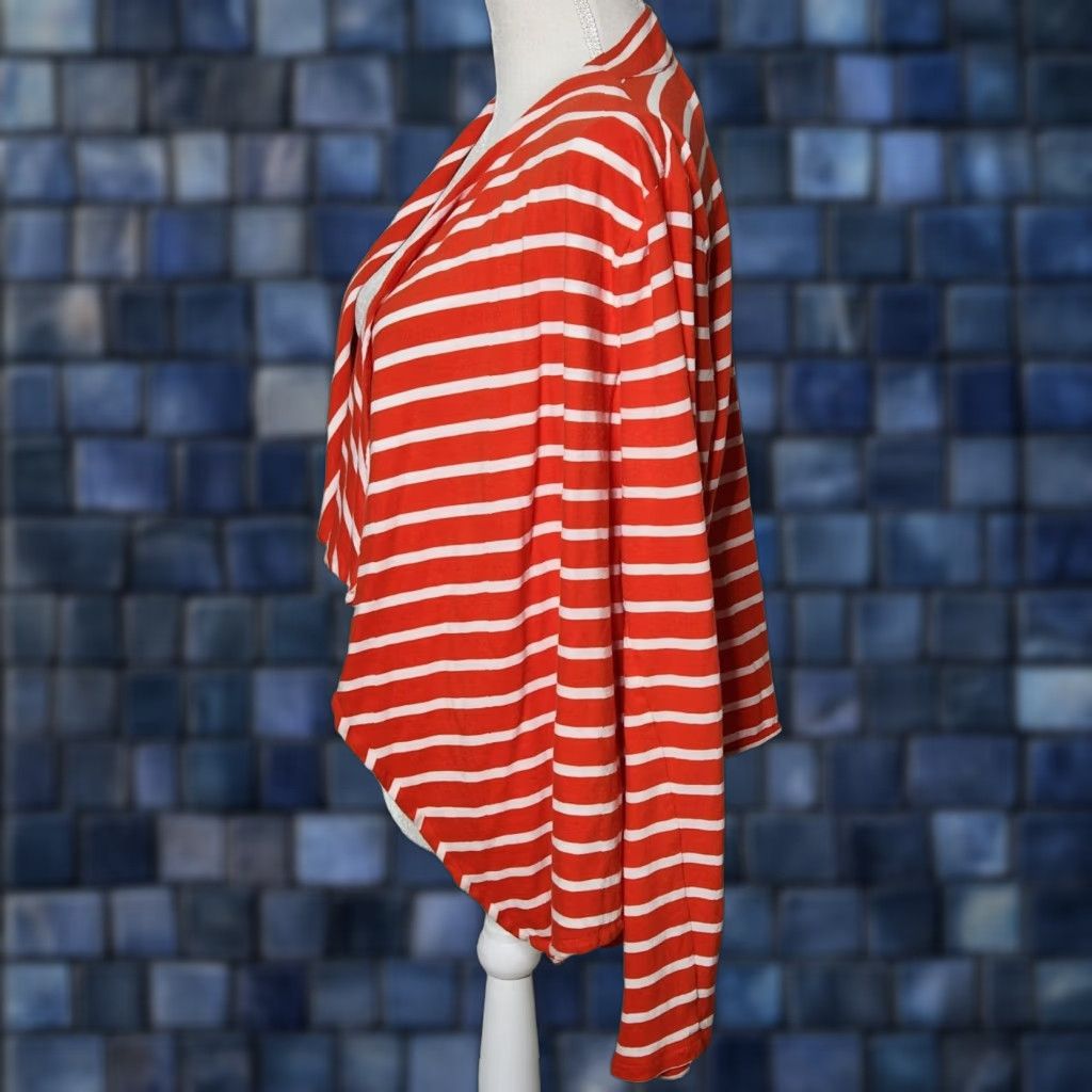 J.Crew J. Crew Womens L Always Cardigan Drape Sweater Striped Orange White 100% Cotton Size L / US 10 / IT 46 - 1 Thumbnail