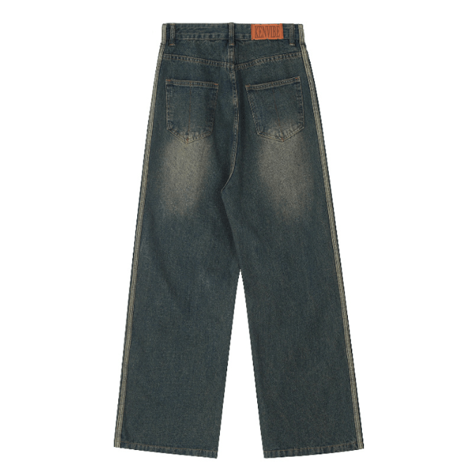 Japanese Brand × Jean American retro washed distressed loose flared striped jeans Size US 32 / EU 48 - 2 Thumbnail