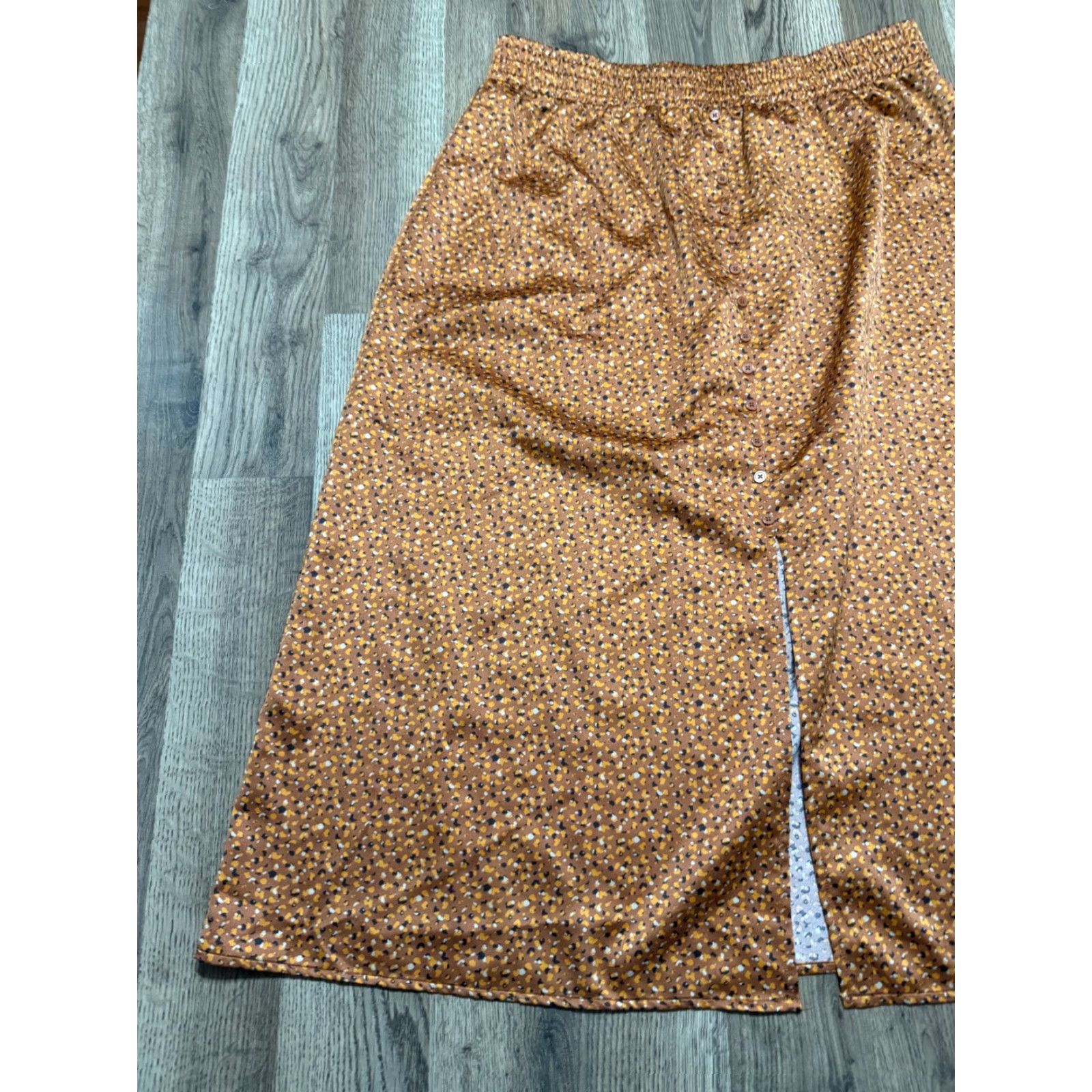 Loft LOFT Skirt Women's Size XL Brown White Blue Orange Pull On Front Slit Size 40" / US 18 - 3 Thumbnail