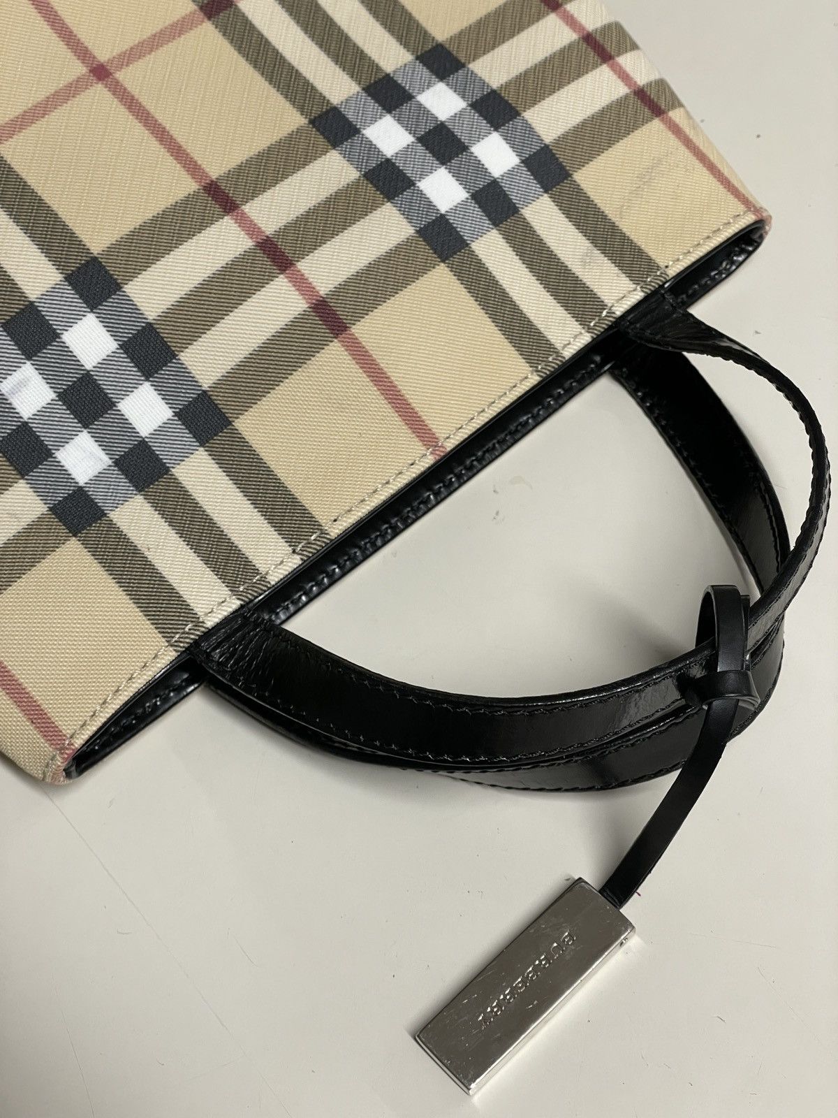 Burberry VTG BURBERRY Nova Check Leather-Canvas Tote Hand Bag Purse S Size ONE SIZE - 18 Thumbnail
