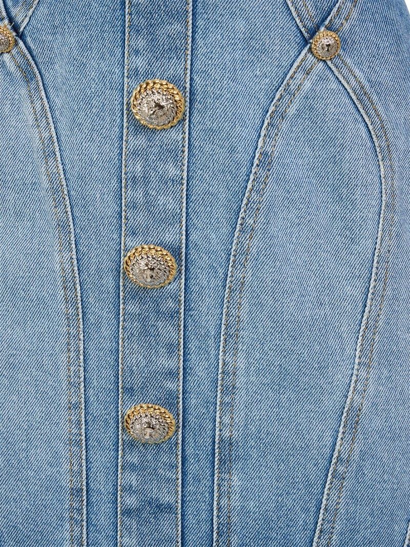Balmain o1s1wg110725 Stretch Cotton Denim Mini Skirt in Blue Size 27" / US 4 / IT 40 - 5 Thumbnail