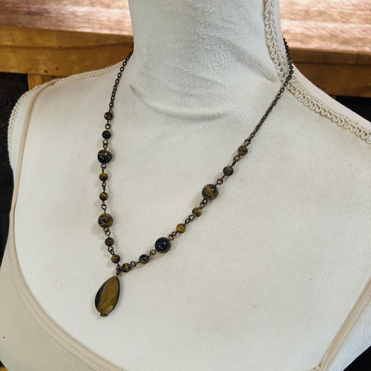 Handmade Handcrafted teardrop genuine stone tigers eye brass set Size ONE SIZE - 6 Thumbnail