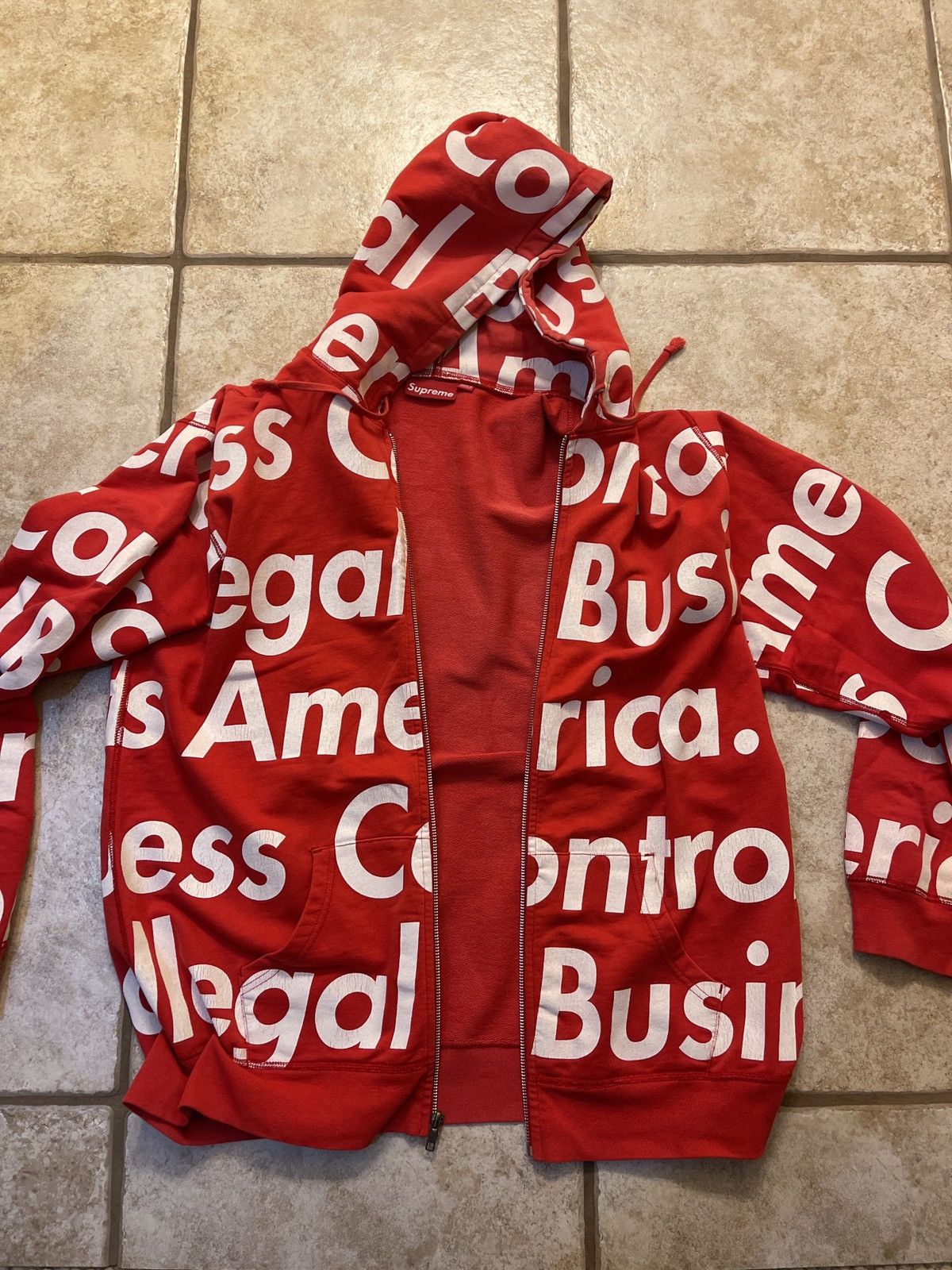 image of 2007 Supreme Illegal Business Controls America Red Zip Up, Men's (Size XL)