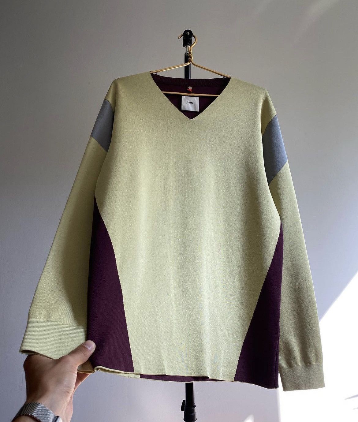 image of Oamc Ss22 Primary V-Neck Sweater in Beige, Men's (Size Medium)