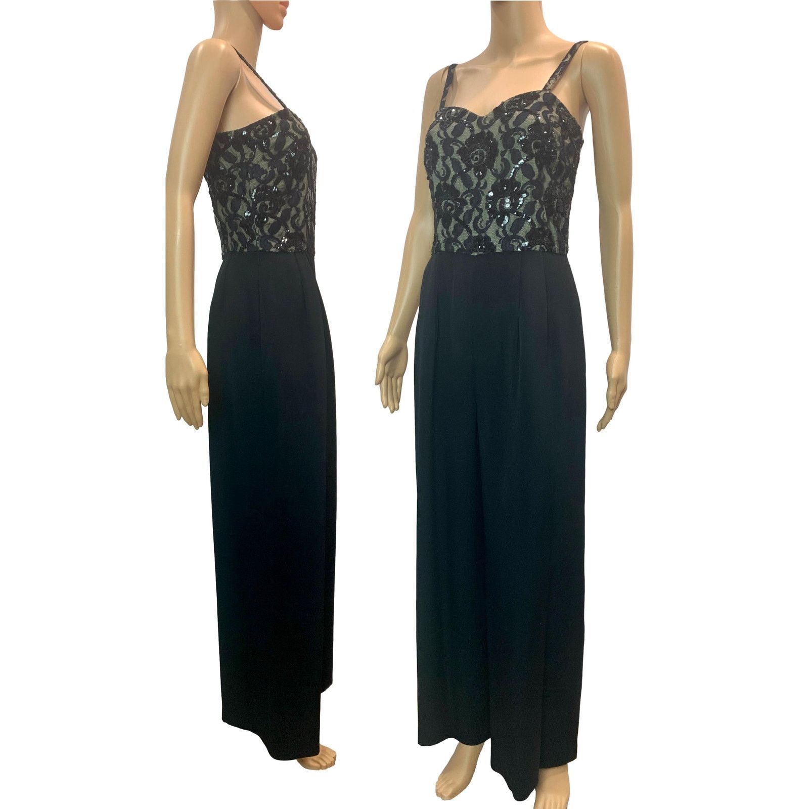 Vintage 80s Nolan Miller Black Jumpsuit Lace Beads and Sequins XS Size 27" / US 4 / IT 40 - 9 Thumbnail