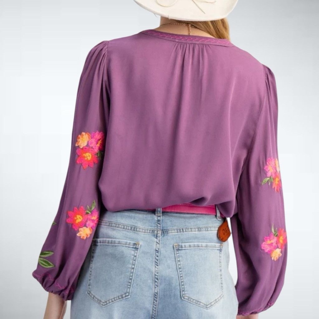 Other Easel Floral Embroidered Long Sleeve Top in Plum Size S Size S / US 4 / IT 40 - 2 Thumbnail