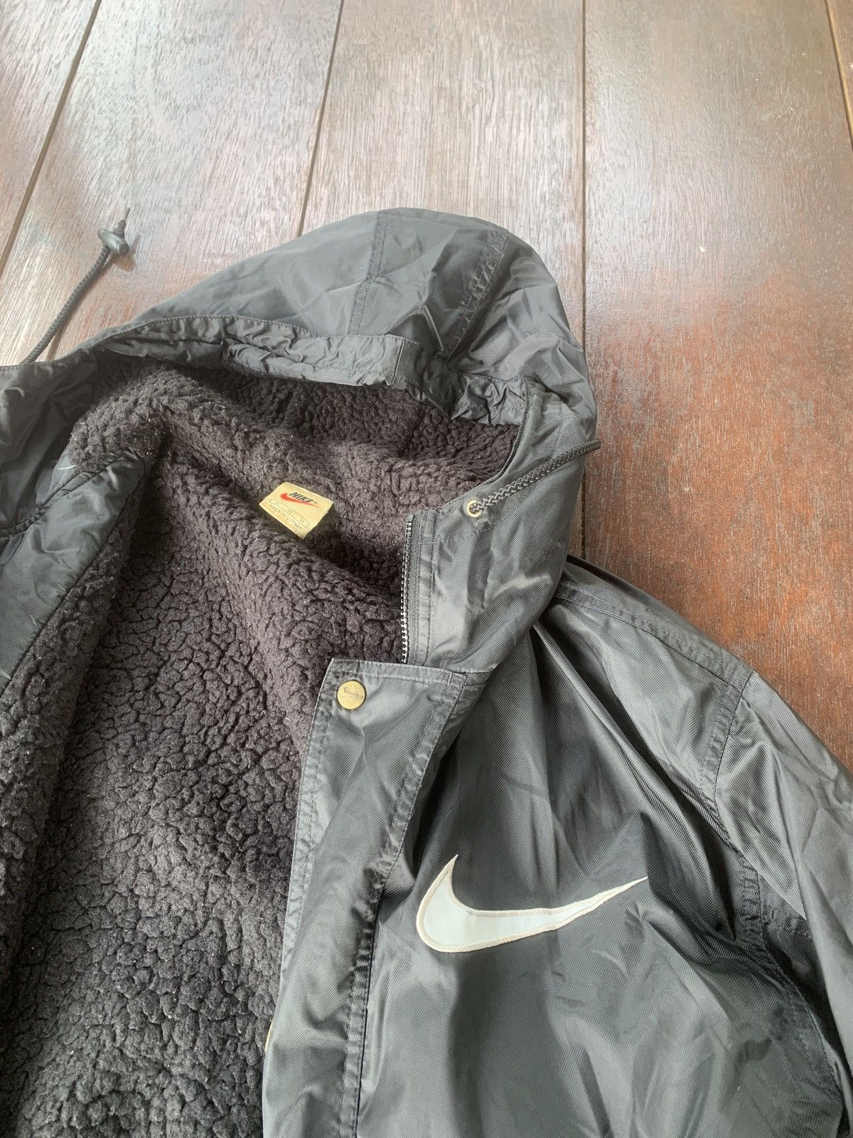 Nike × Vintage 90s Nike big swoosh logo sherpa lining long hoodie jacket Size US M / EU 48-50 / 2 - 9 Thumbnail