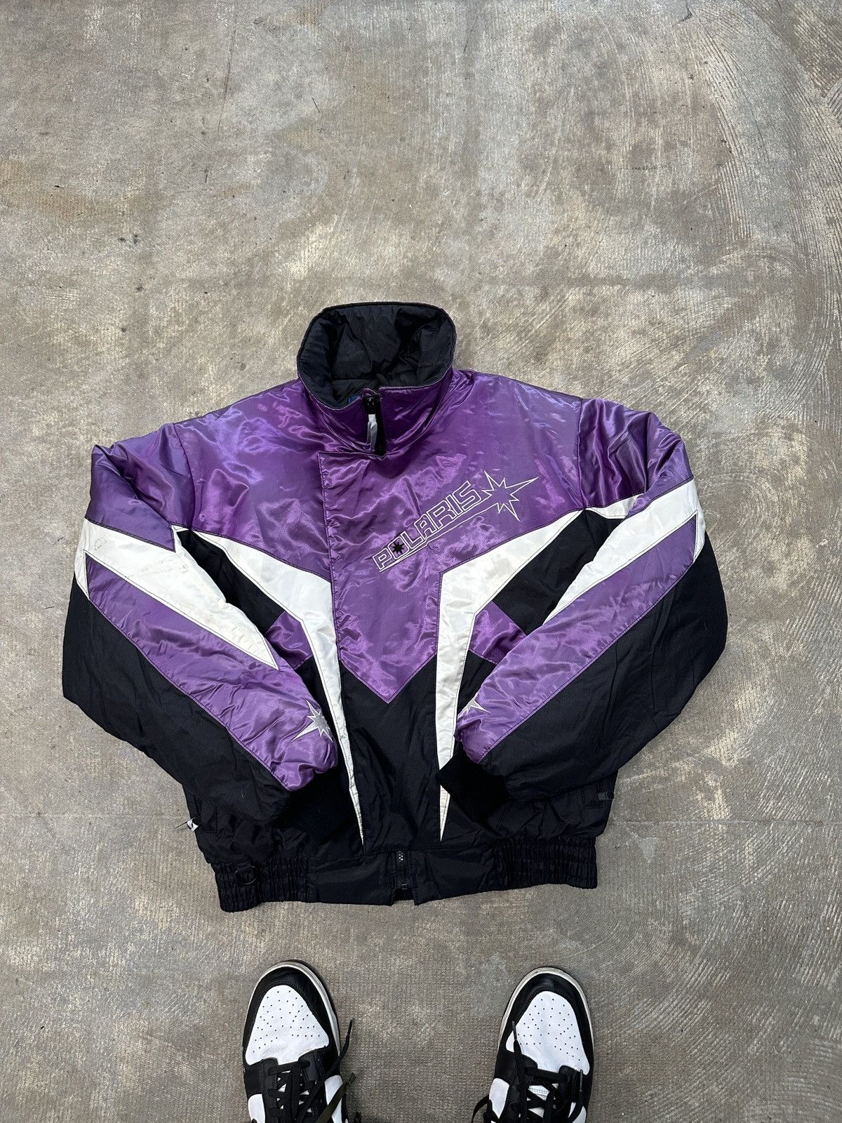 image of Racing x Vintage 80's 90's Motorcycle Snowmobile Polaris Satin Jacket in Purple, Men's (Size Large)