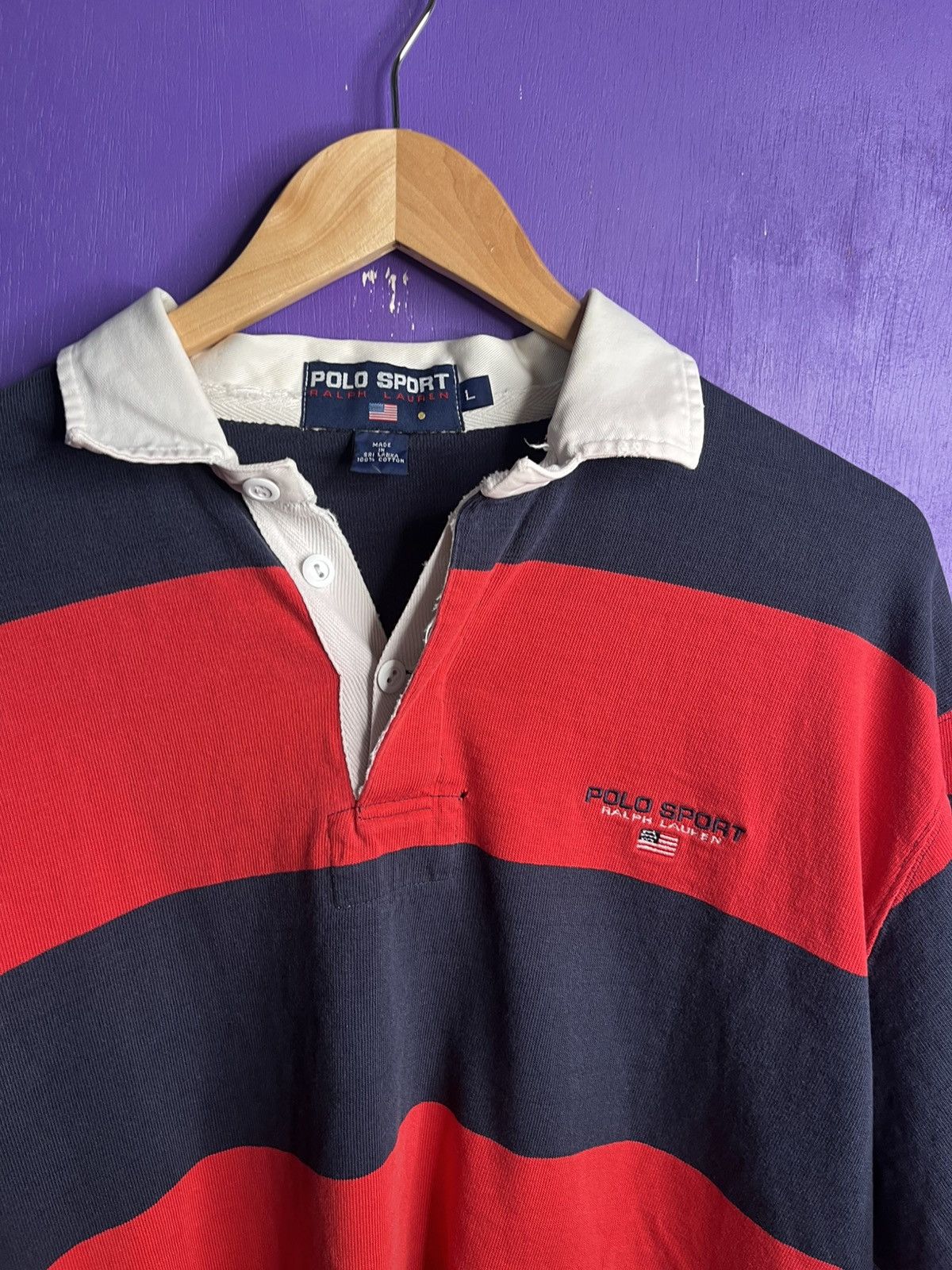 Polo Ralph Lauren Vintage 90s Polo sport striped rugby shirt Size US XL / EU 56 / 4 - 3 Thumbnail