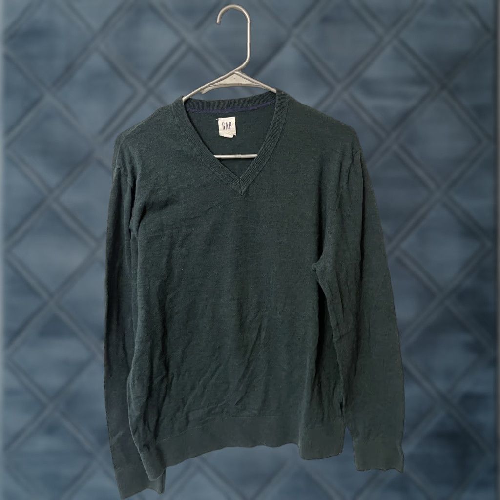 Gap Gap Sweater Men Medium Green Cotton V-Neck Casual Pullover Sweatshirt Size US M / EU 48-50 / 2 - 1 Thumbnail