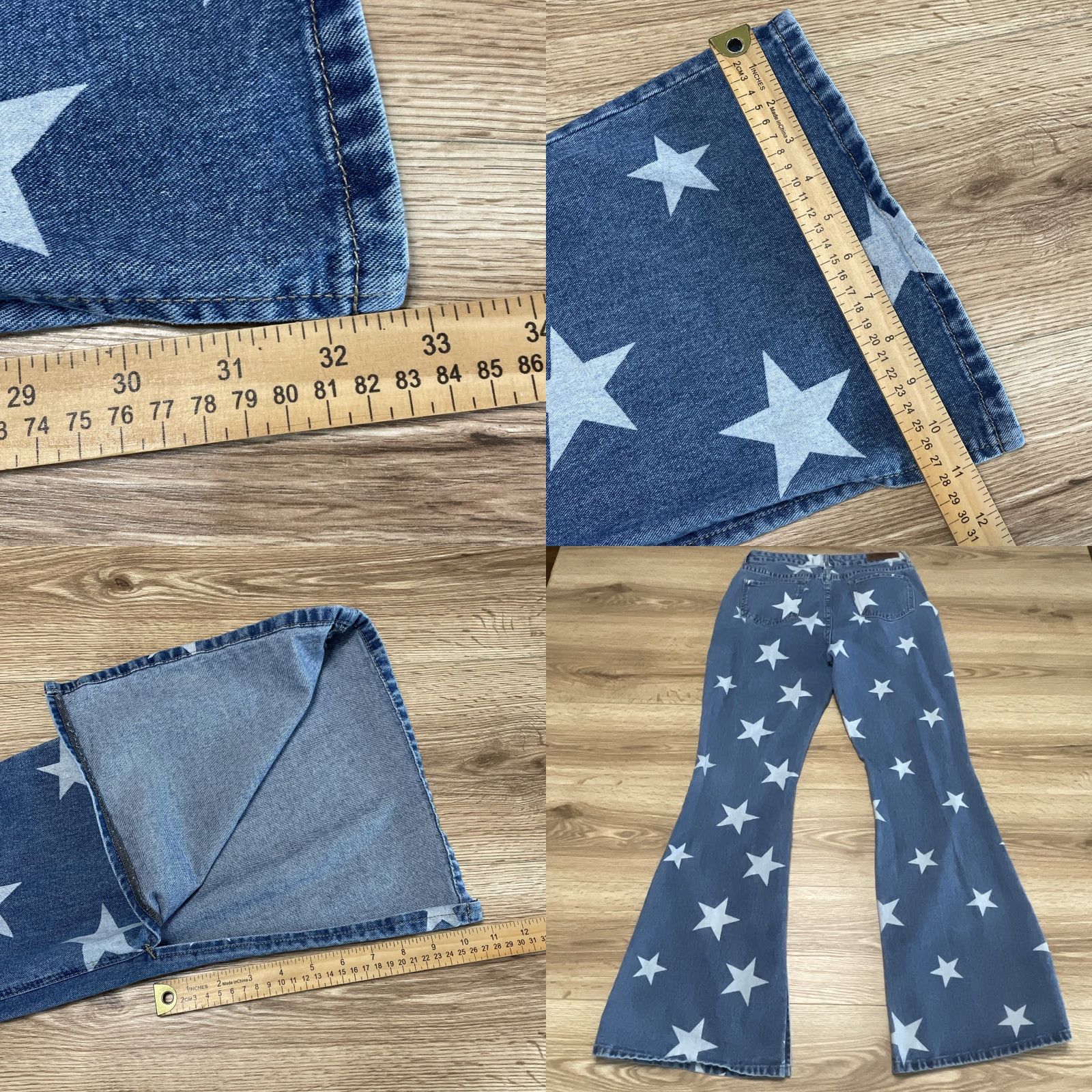 Vintage VINTAGE Rock & Roll Denim Womens Flared Jeans High Rise 29x34 Blue Star Print Size 29" - 8 Thumbnail