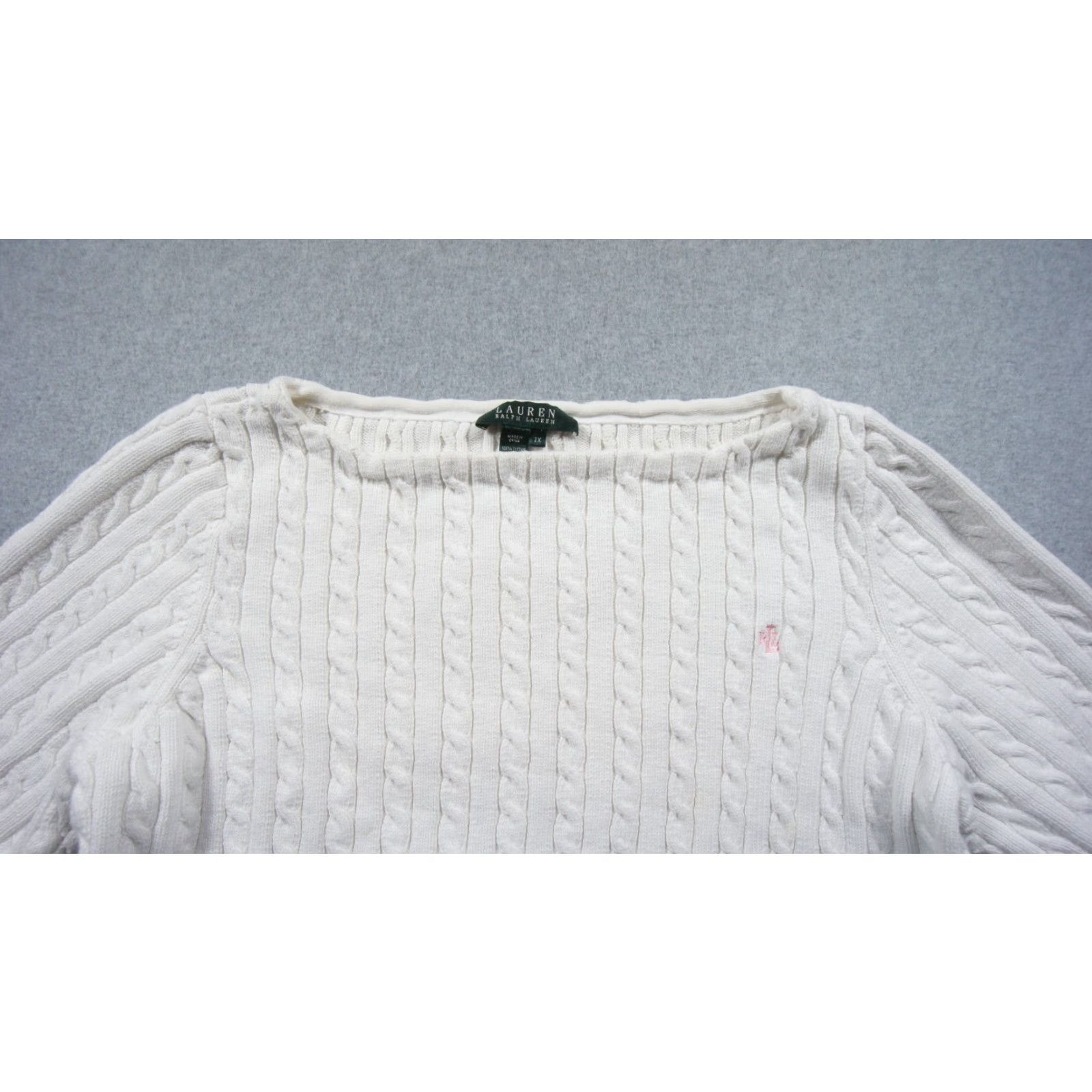 Ralph Lauren Lauren Ralph Lauren Sweater Womens 2X White Cable Knit Pullover Cotton Ladies Shirt Size XXL / US 16-18 / IT 52-54 - 2 Thumbnail