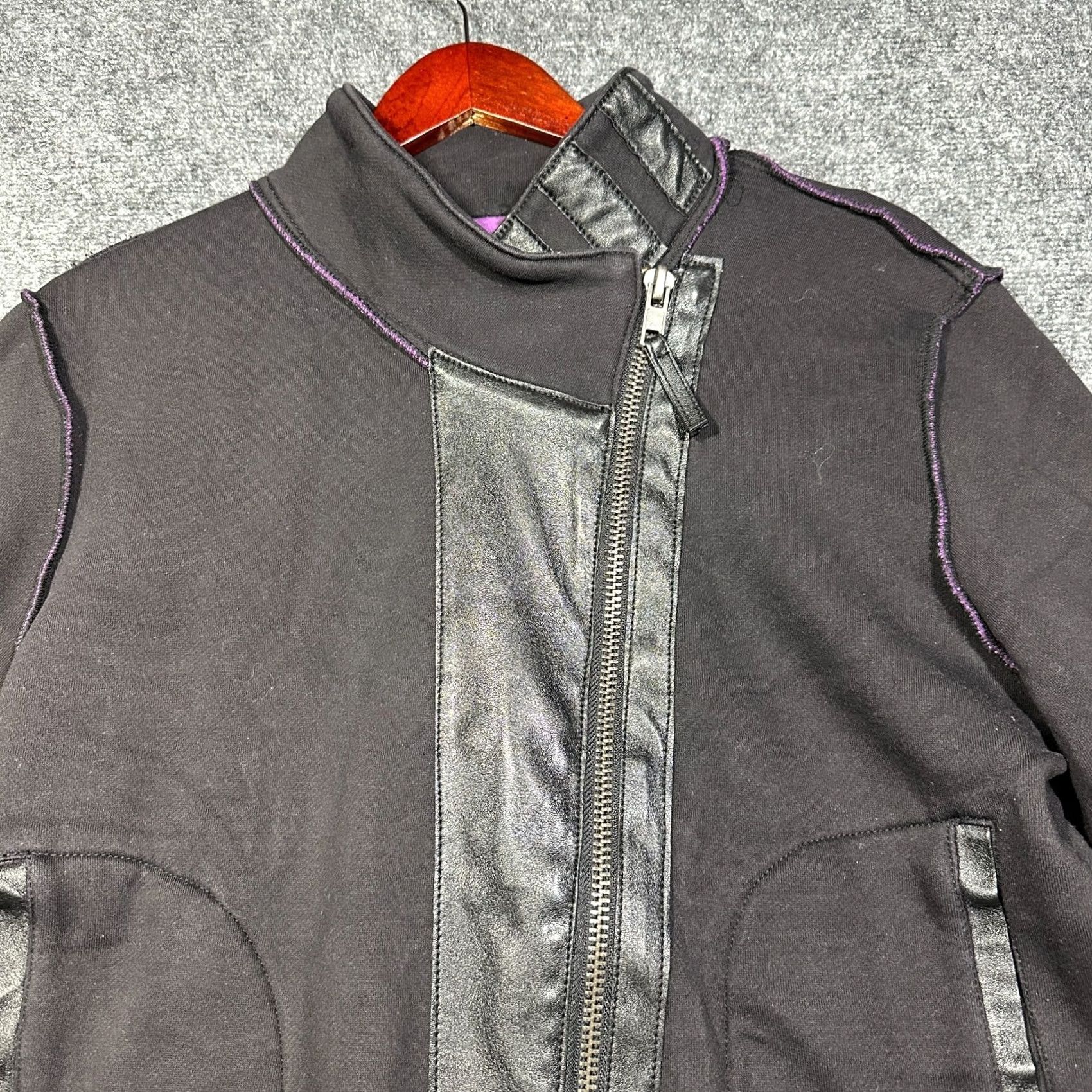 Vintage Bagatelle Jacket Womens XL Black Full Zip Sweatshirt Faux Leather Trim Pockets Size XL / US 12-14 / IT 48-50 - 4 Thumbnail