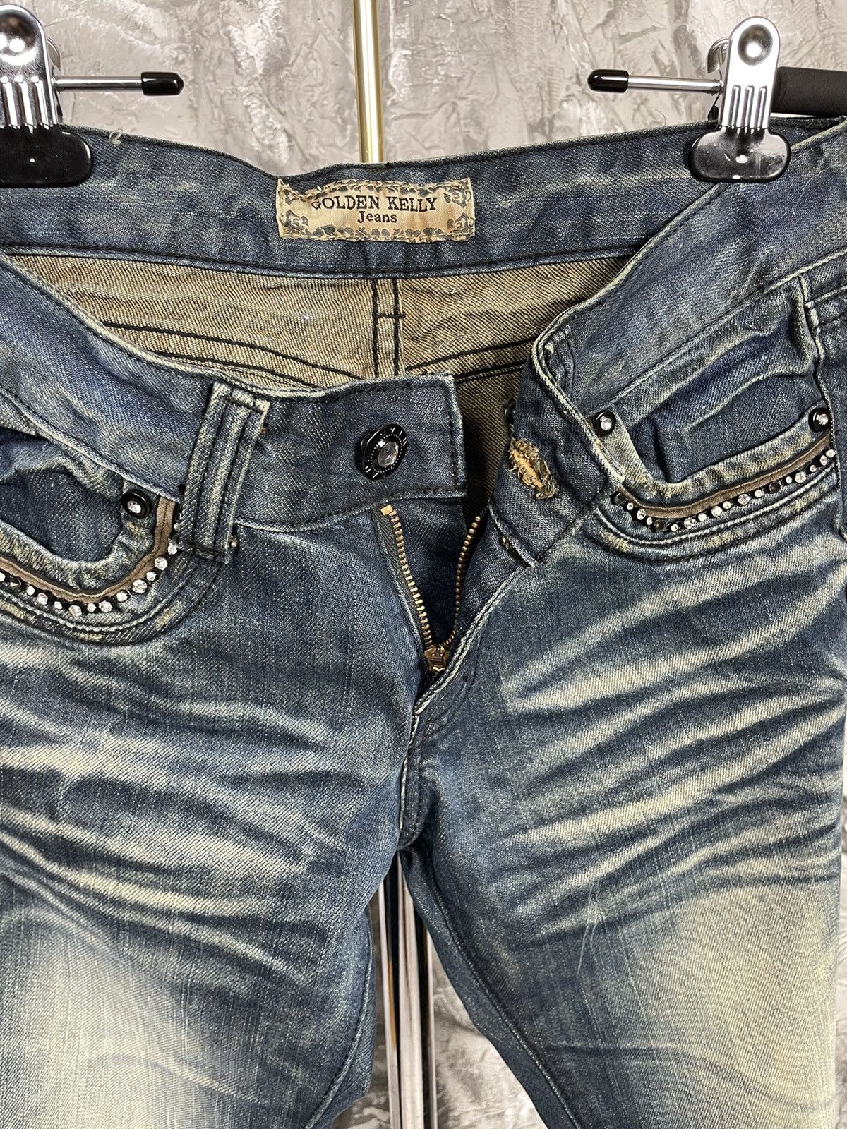 If Six Was Nine × Japanese Brand Vintage Y2K Fade Distressed Rhinestones Bootcut Jeans Size 27" / US 4 / IT 40 - 9 Thumbnail