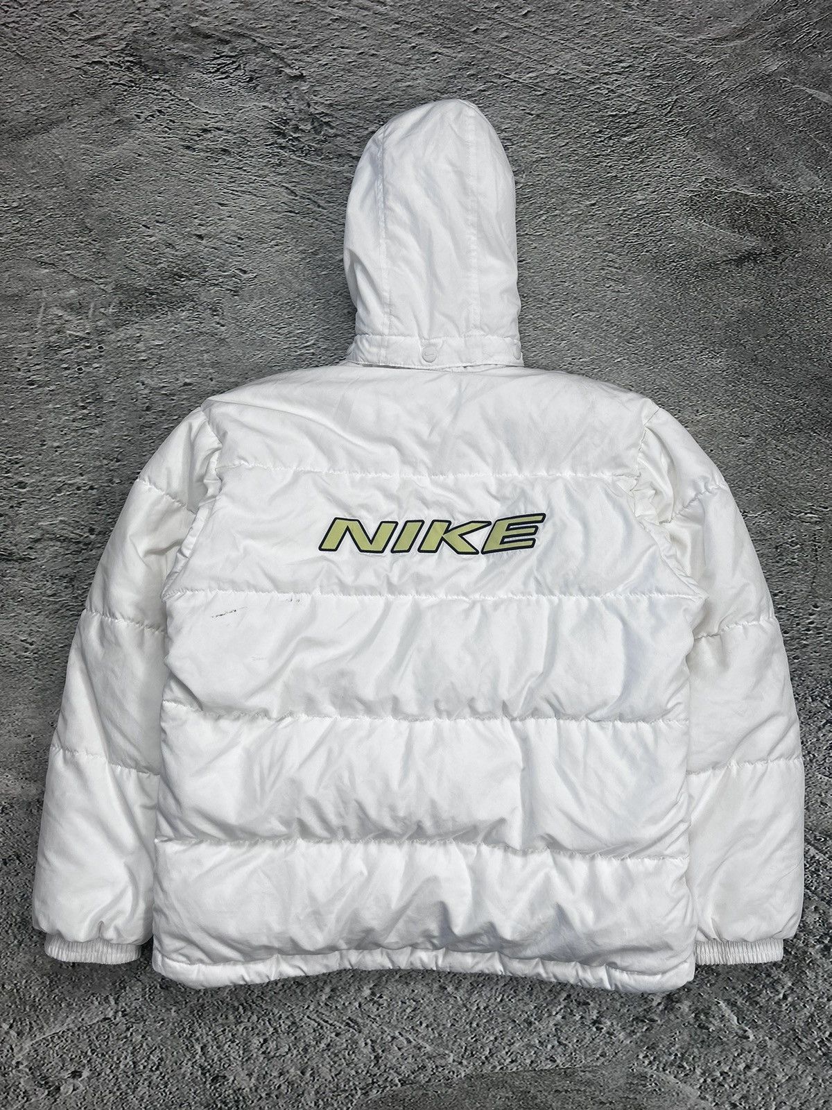 Nike × Vintage Nike vintage puffer jacket big logo white neon yellow 90s Size US S / EU 44-46 / 1 - 1 Thumbnail