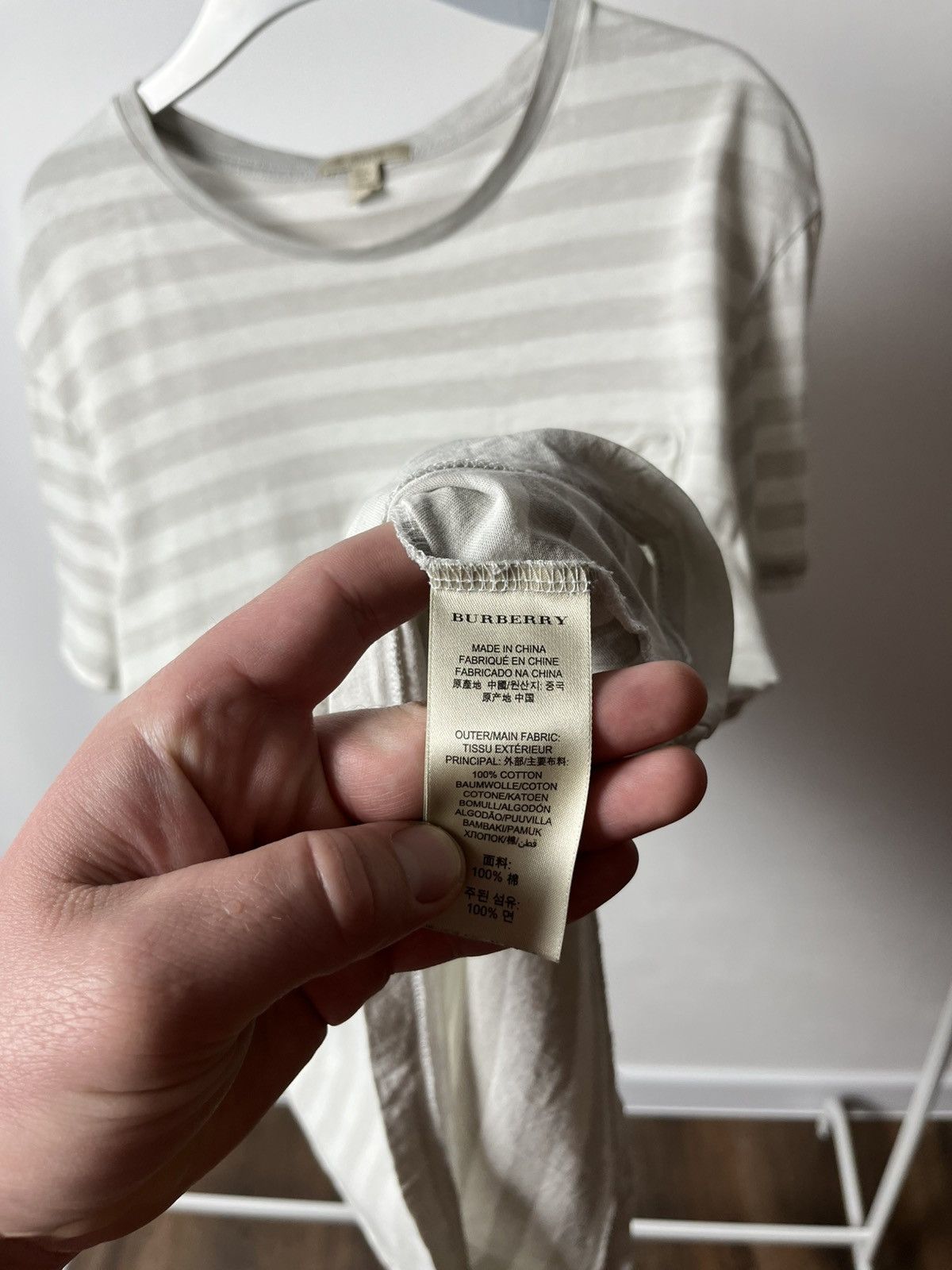 Burberry Burberry Brit Womens Stripe Tee Gray White Pocket Logo L Size L / US 10 / IT 46 - 6 Thumbnail