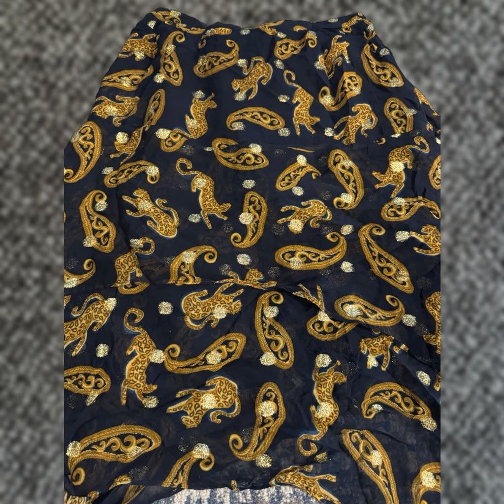 Anthropologie Skirt Midi Women S Multicolor Leopard Animal Print Asymmetrical Tiered Ruffle Lined Bohemian Casual Party/Cocktail
