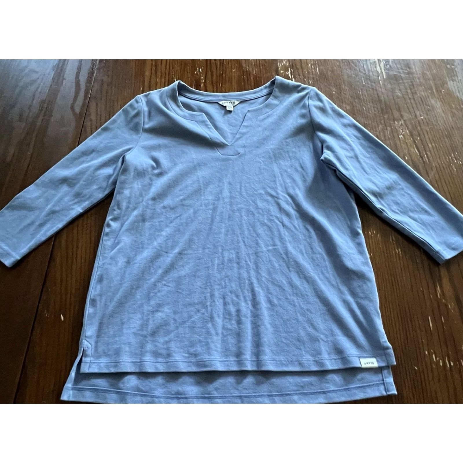 Orvis Orvis Shirt Womens Small V-Neck 3/4 Sleeve Blue Cotton Casual Size S / US 4 / IT 40 - 4 Thumbnail
