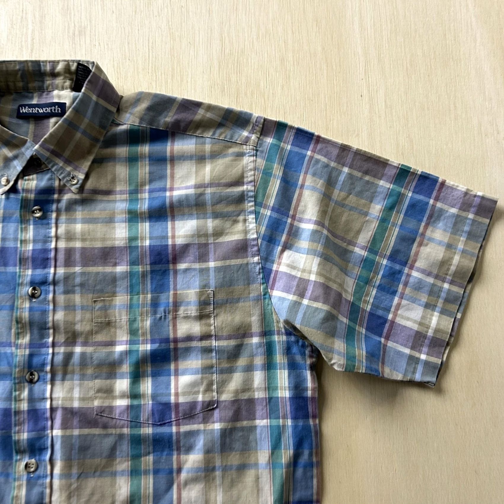 Vintage VINTAGE Wentworth Shirt Mens M Blue Plaid Short Sleeve Button Up Hong Kong Size US M / EU 48-50 / 2 - 2 Thumbnail