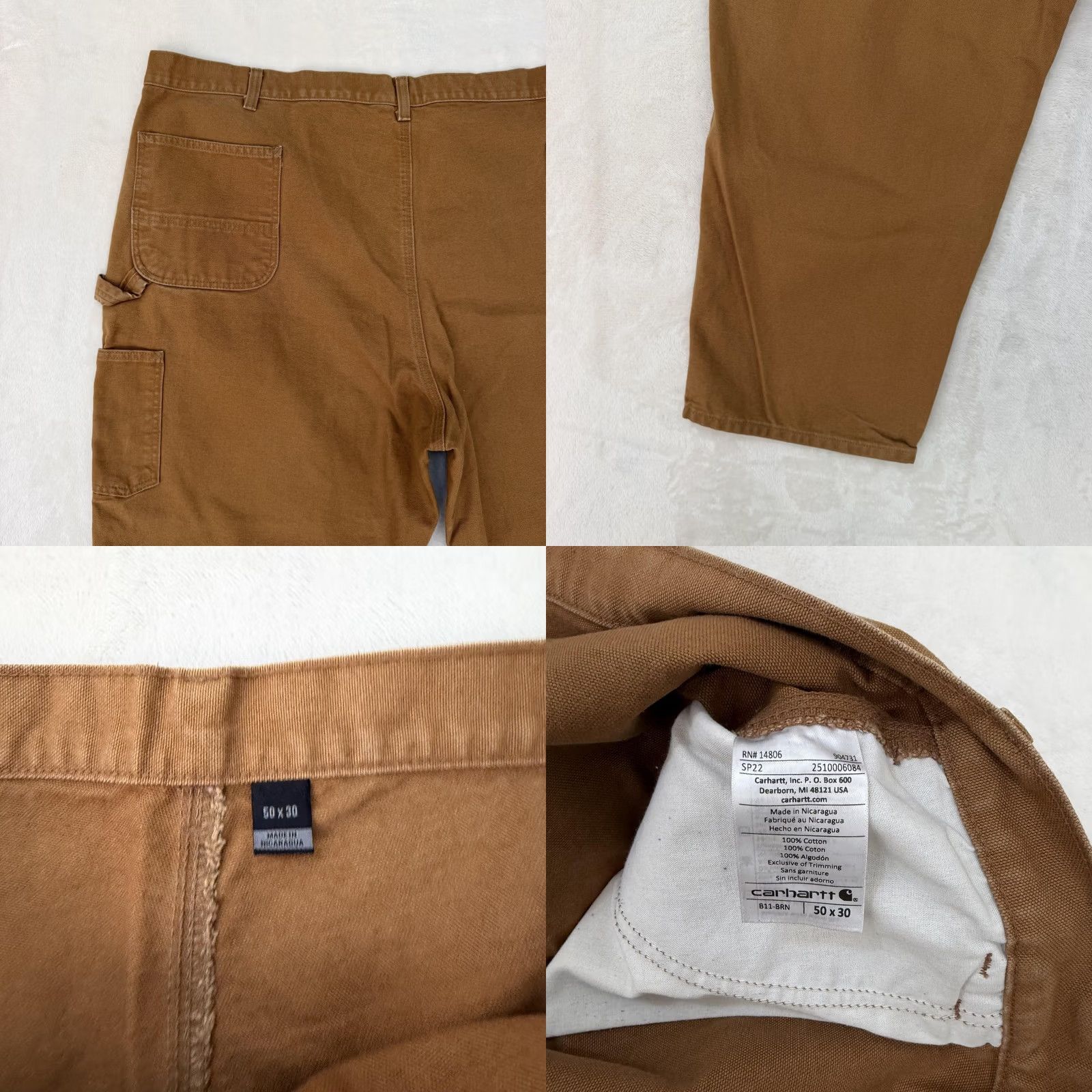 Carhartt VINTAGE Carhartt Jeans Pants Mens 50x30 Brown Canvas Carpenter Work Dungaree BRN Brown Cotton Relaxed Cargo Pocket Straight 50 Mens Size US 34 / EU 50 - 9 Thumbnail