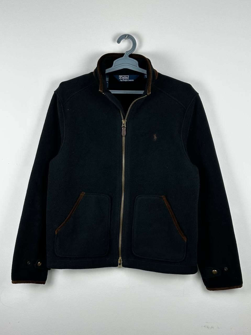 Polo Ralph Lauren × Vintage Vintage 90s Polo Fleece Full Zip Leather Trim Jacket Size US L / EU 52-54 / 3 - 1 Thumbnail