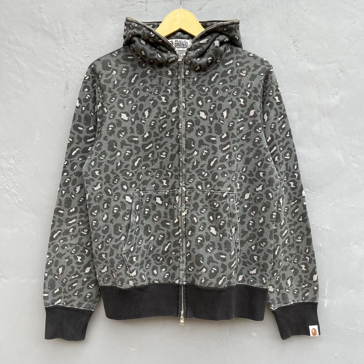 image of Bape Leopard Camo Full Zip Hoodie in Black, Men's (Size Medium)