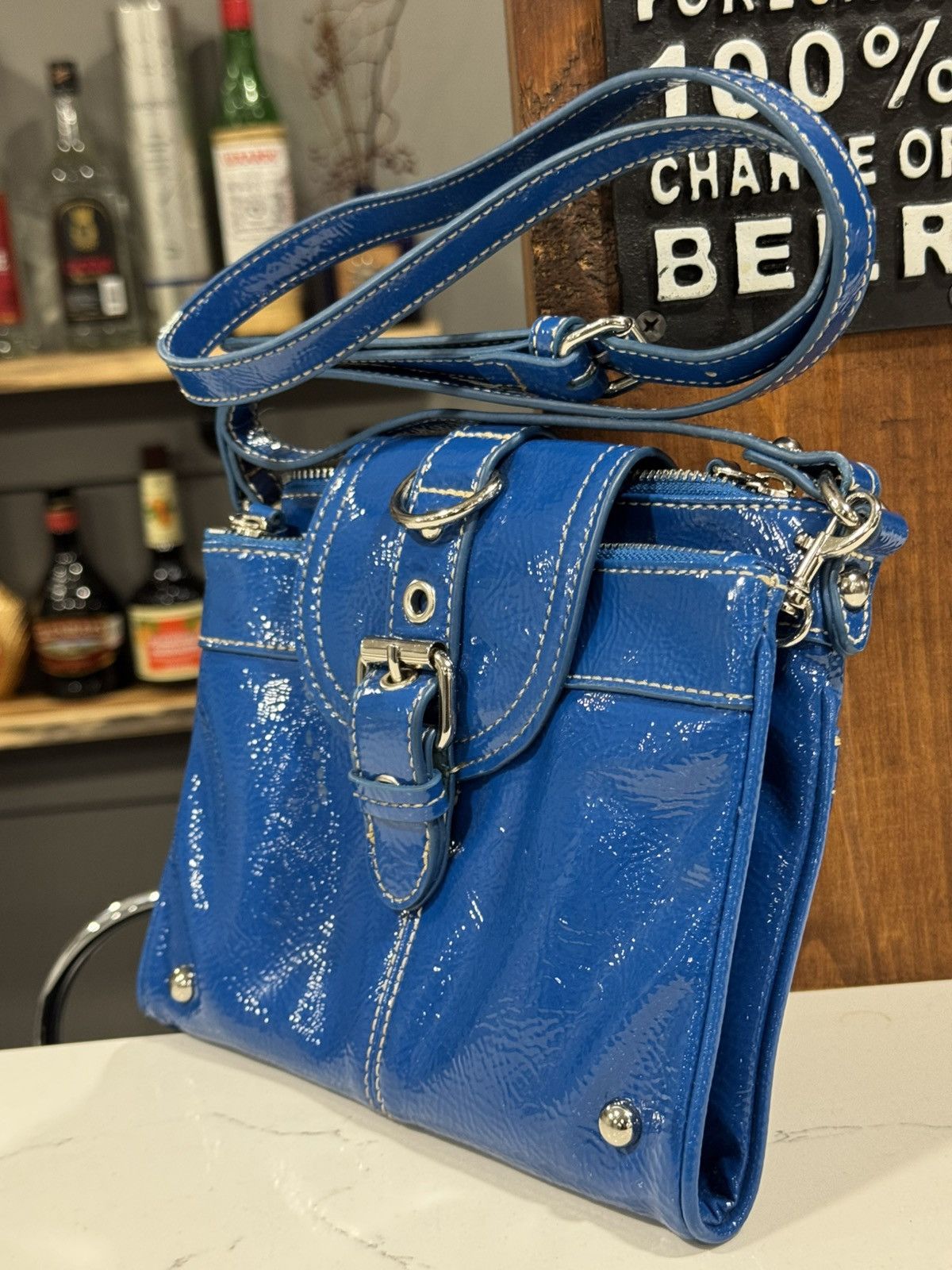 Nine West Y2K Aesthetic Nine West Glossy Cobalt Blue Crossbody Size ONE SIZE - 4 Thumbnail