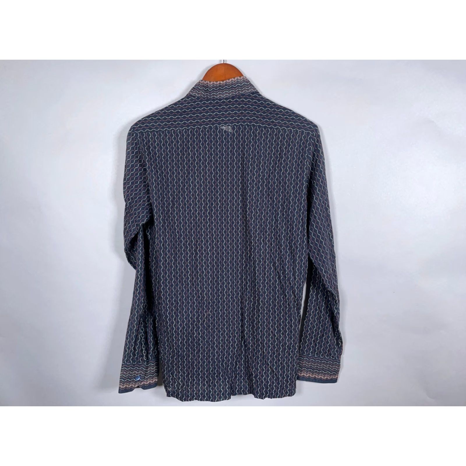 Arrow VINTAGE Arrow Shirt Men Adult Medium Dark Blue Geometric 70s Retro Disco Sheer Size US M / EU 48-50 / 2 - 2 Thumbnail