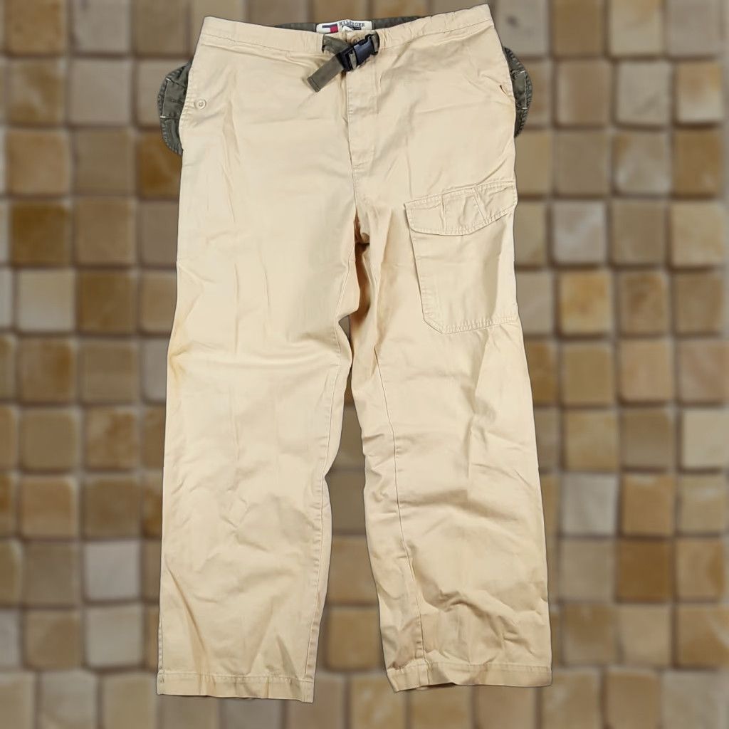 Tommy Hilfiger VINTAGE Y2K Tommy Hilfiger Baggy Cargo Khakis Size M 36x30 Khaki Army 00s Pants Size US 31 - 1 Thumbnail