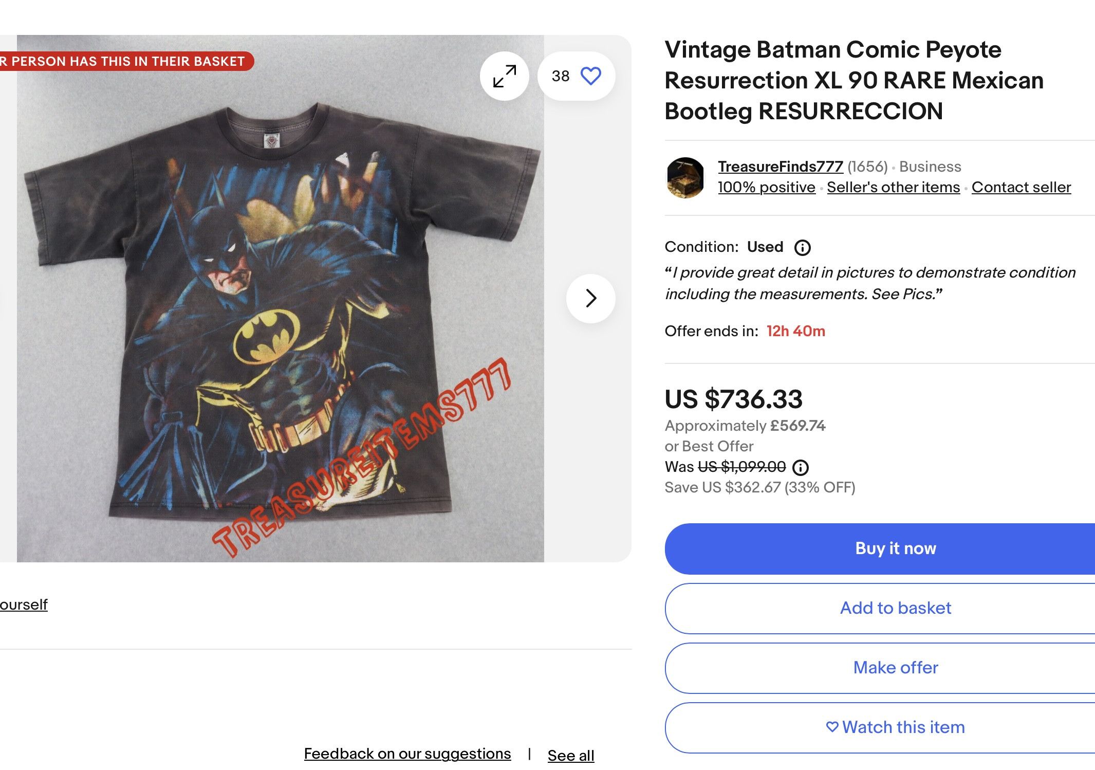 Vintage *RARE* Vintage Batman Tee Size US L / EU 52-54 / 3 - 9 Thumbnail