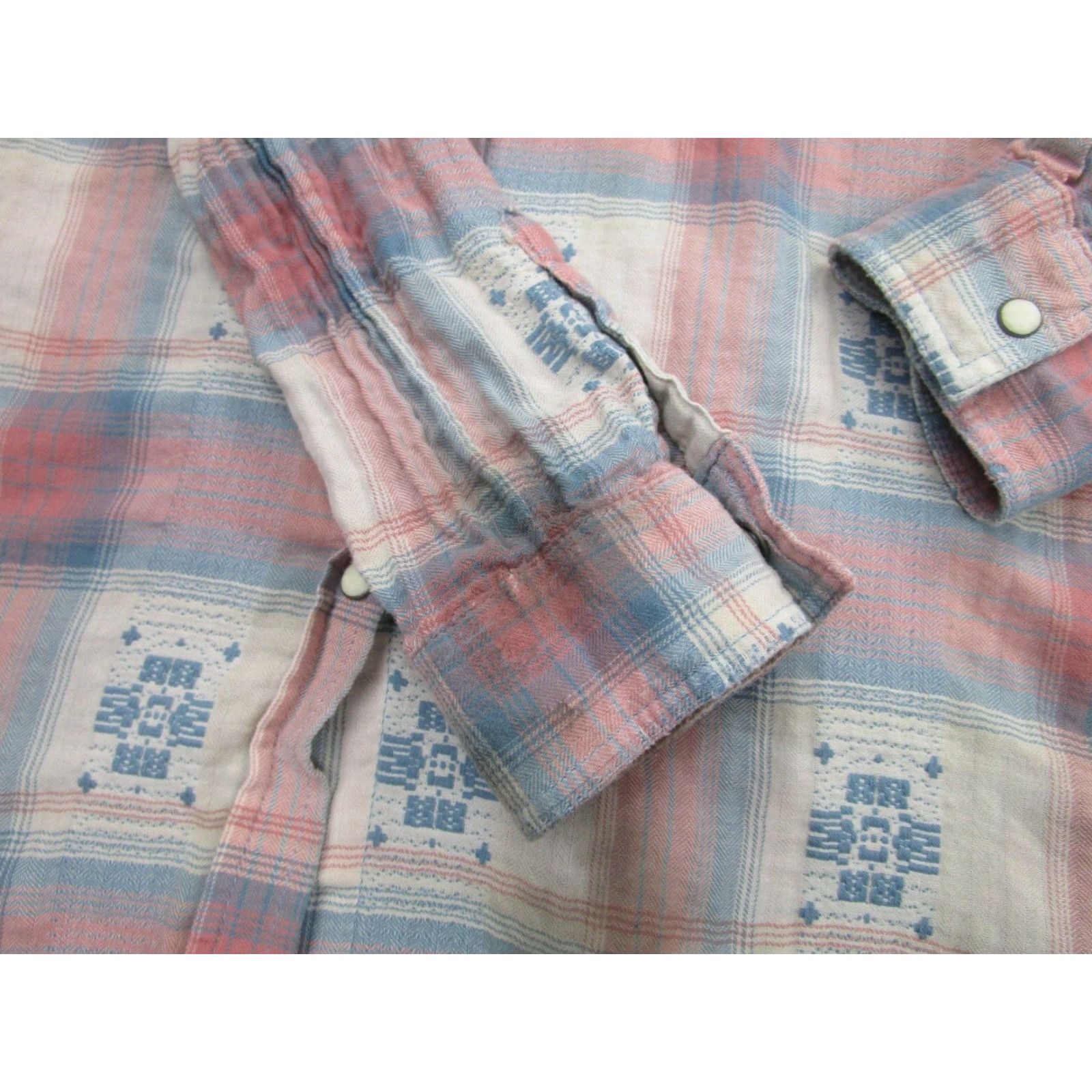 American Eagle Outfitters American Eagle Plaid Long Sleeve Shirt Womens Small Pink Blue Embroidered Snap Button-Up Western Cowgirl Bohemian Womens Size S / US 4 / IT 40 - 4 Thumbnail