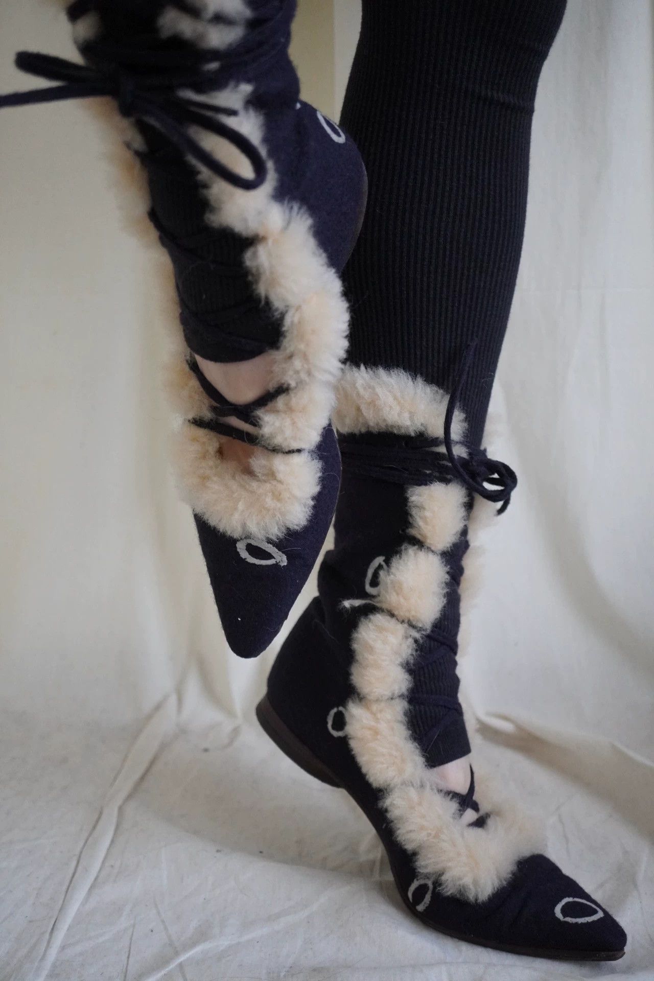 mina perhonen MinaPerhonen 2000s Hand-Painted Fur Boots 9/10 EU36.5 Size US 6 / IT 36 - 7 Thumbnail